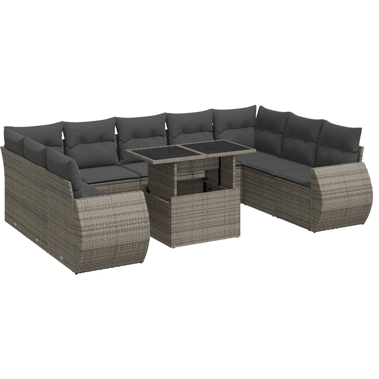 vidaXL 10-Tlg Garten-Sofagarnitur mit Kissen Grau Poly Rattan 3326701 günstig online kaufen