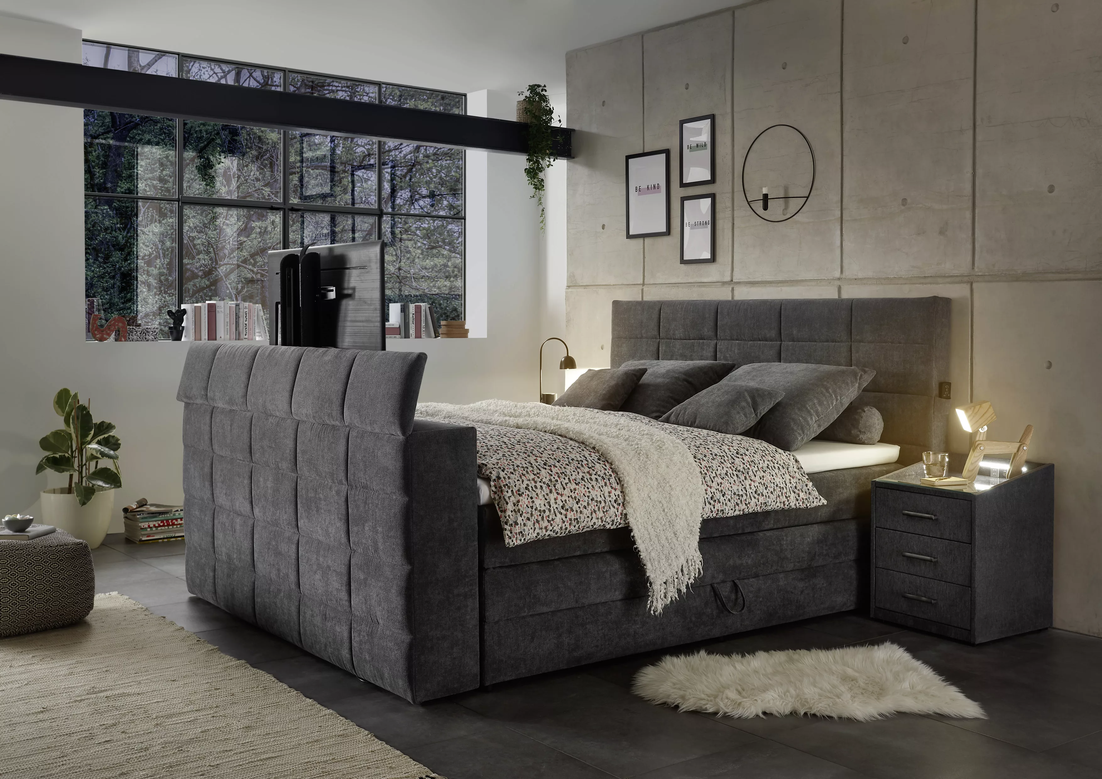 ED EXCITING DESIGN Boxspringbett »Denver«, mir motorisierter TV-Halterung b günstig online kaufen