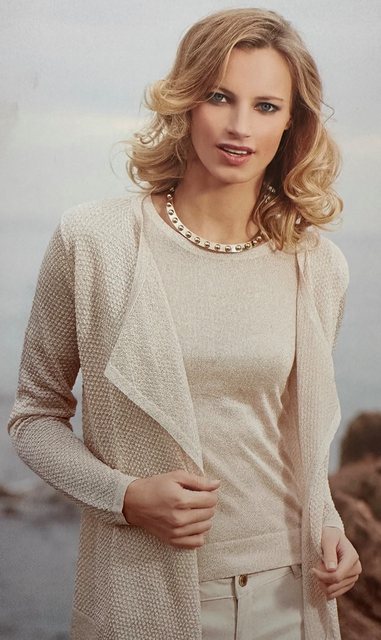 Passioni Cardigan Twinset in Beige mit metallischen Fäden günstig online kaufen