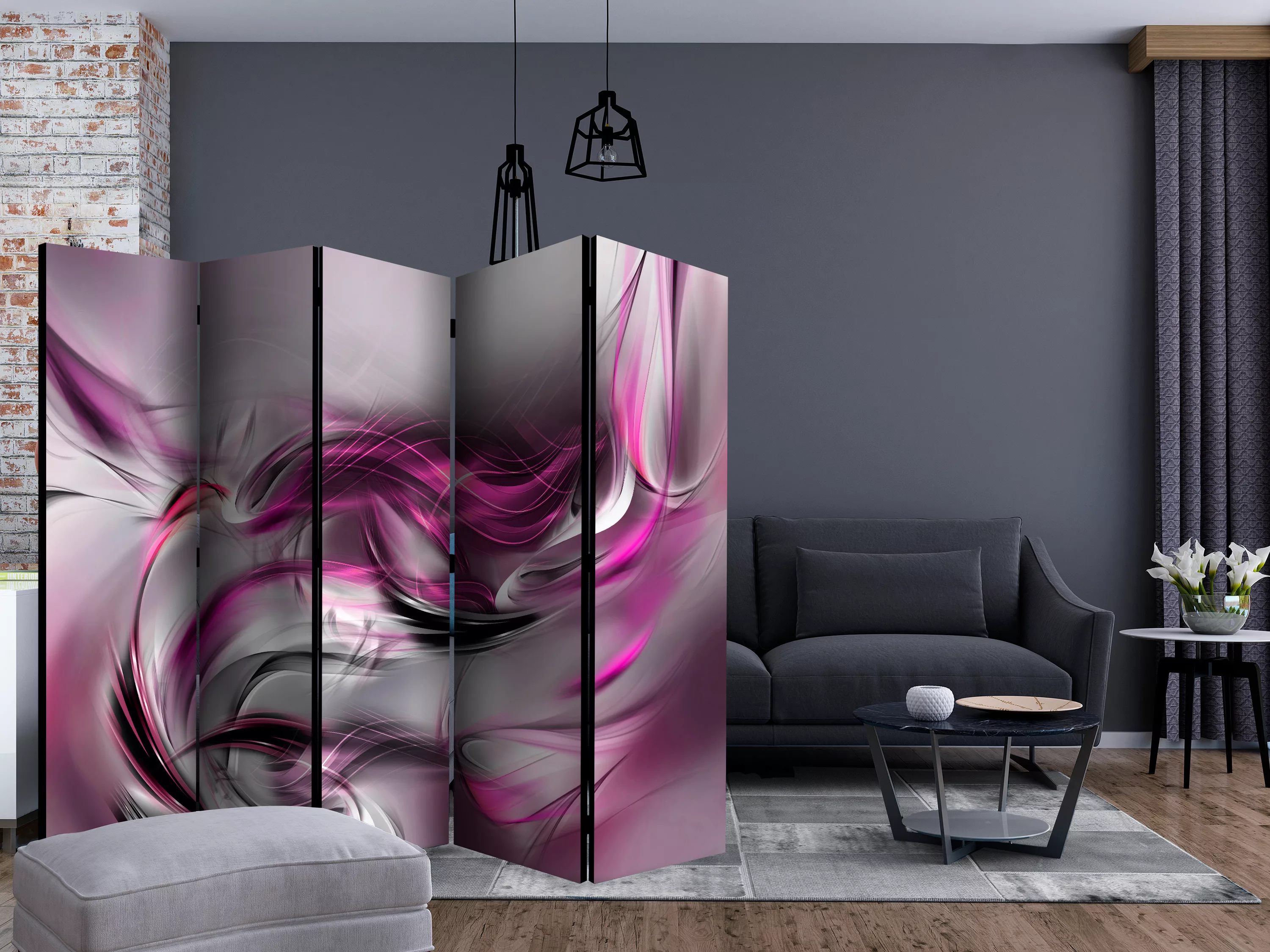 5-teiliges Paravent - Pink Swirls Ii Ii [room Dividers] günstig online kaufen