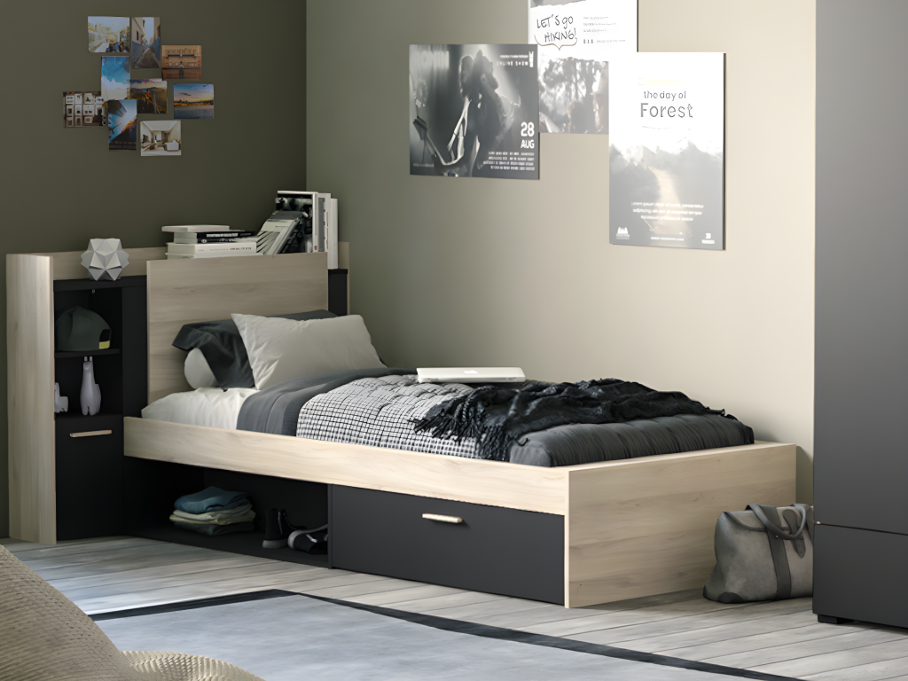 Bett mit Stauraum + Lattenrost + Matratze - 90 x 190/200 cm - Schwarz & Hol günstig online kaufen