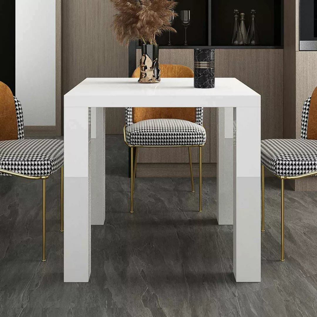 Hochglanz Esstisch mit quadratischer Tischplatte Weiß günstig online kaufen