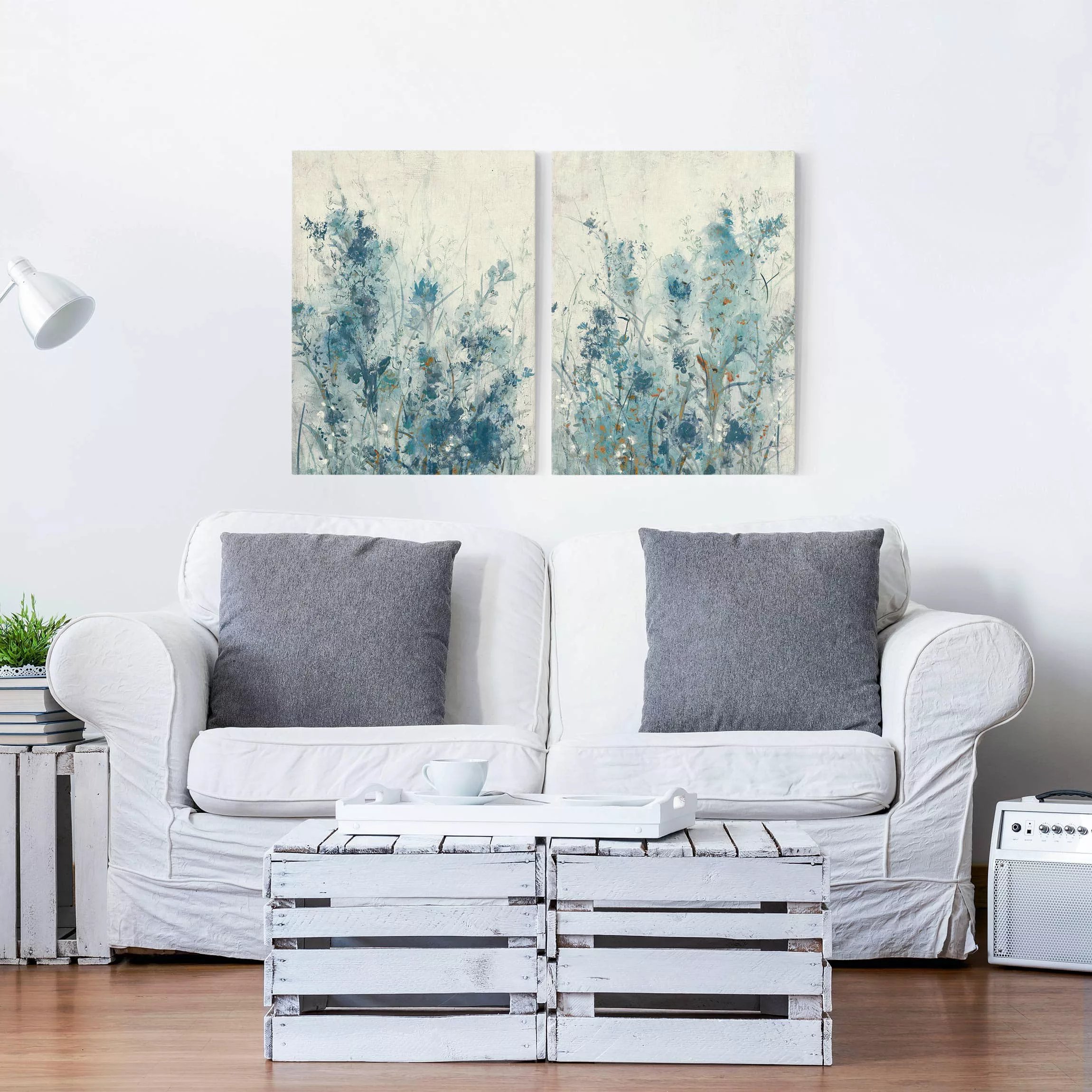 2-teiliges Leinwandbild Botanik - Hochformat Blaue Frühlingswiese Set I günstig online kaufen