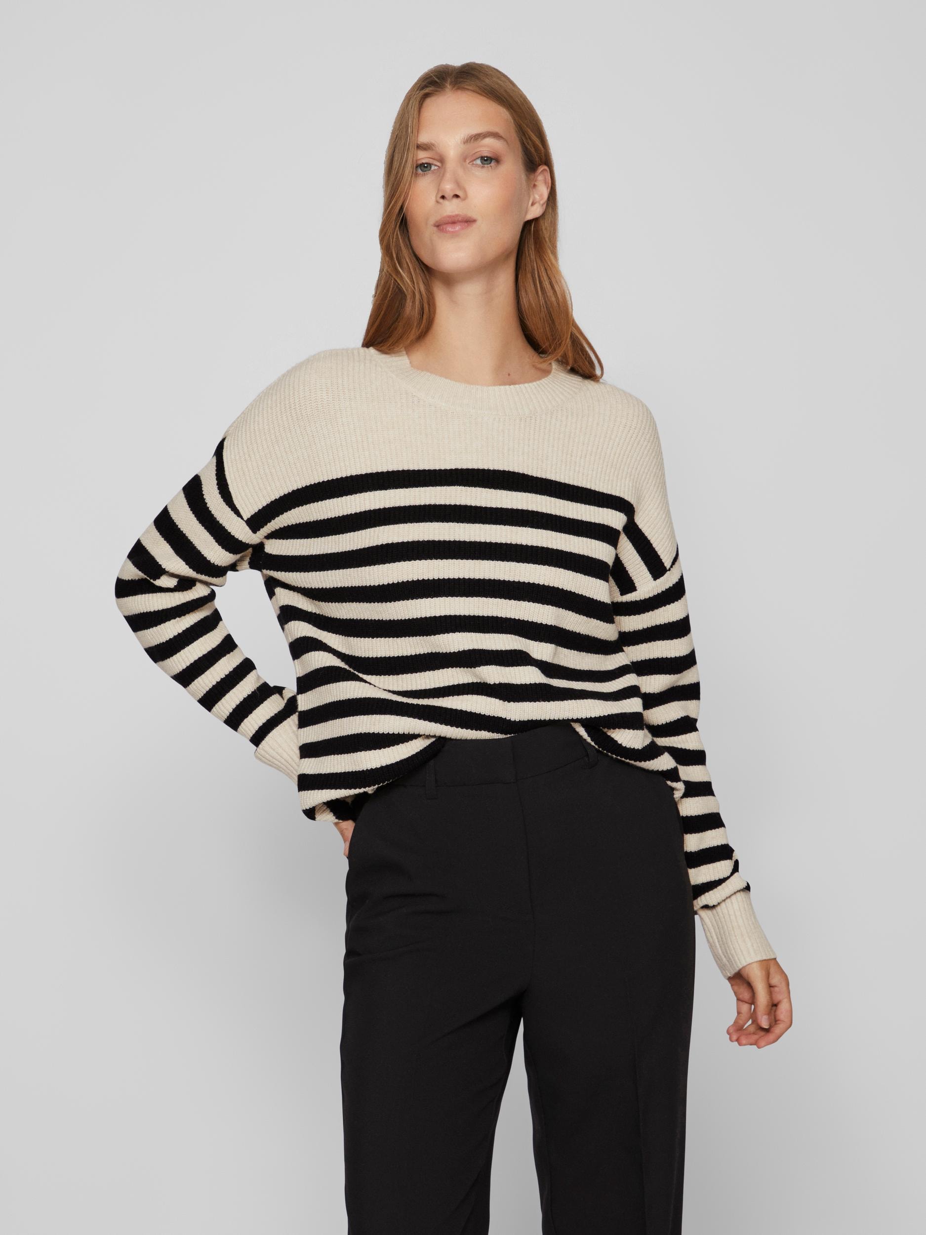 Vila Rundhalspullover "VIRIL RIB STRIPE L/S KNIT TOP - NOOS" günstig online kaufen