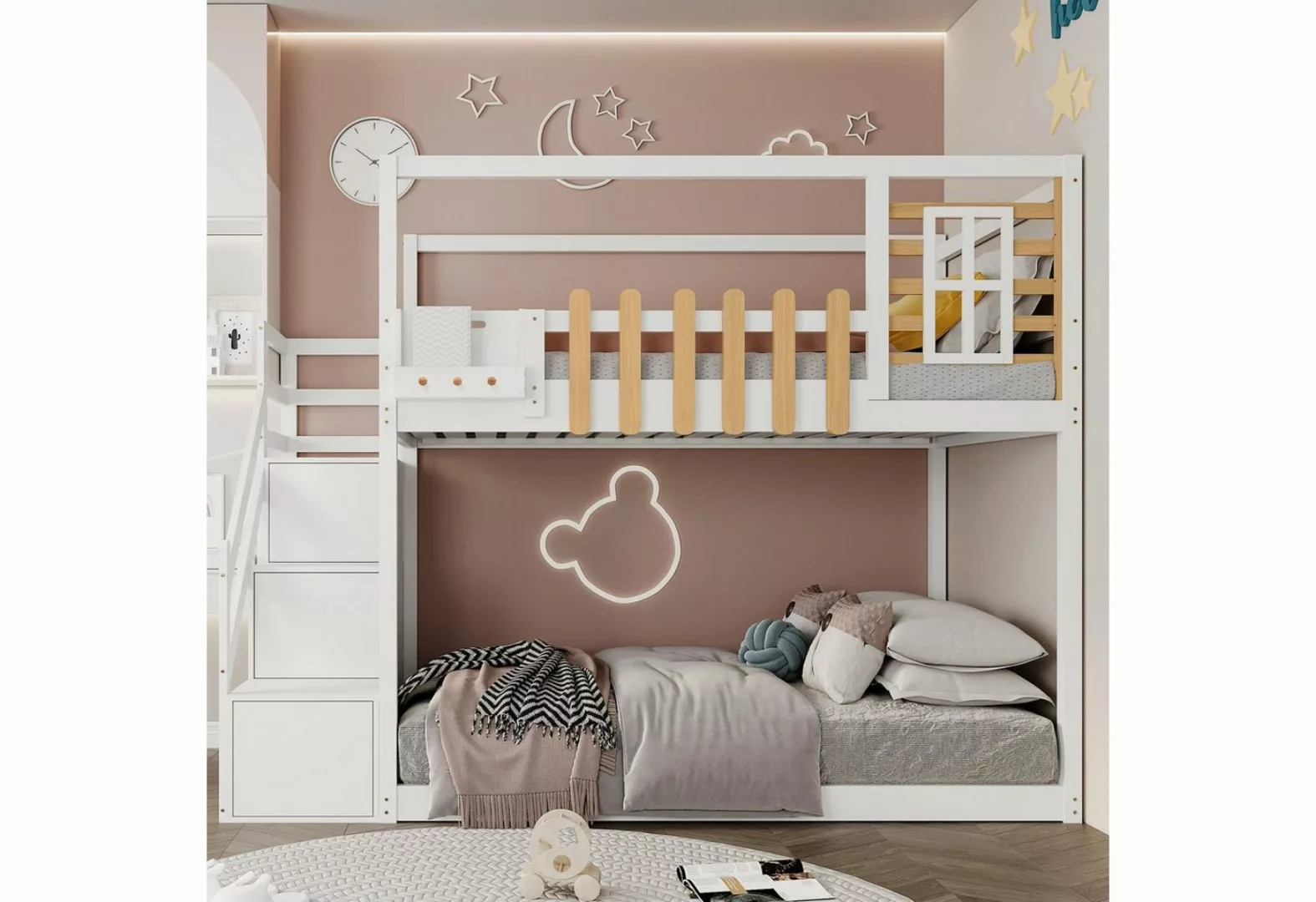 OKWISH Etagenbett mit Treppe, Kinderbett, Gästebett, Bett (mit Treppe, Fens günstig online kaufen