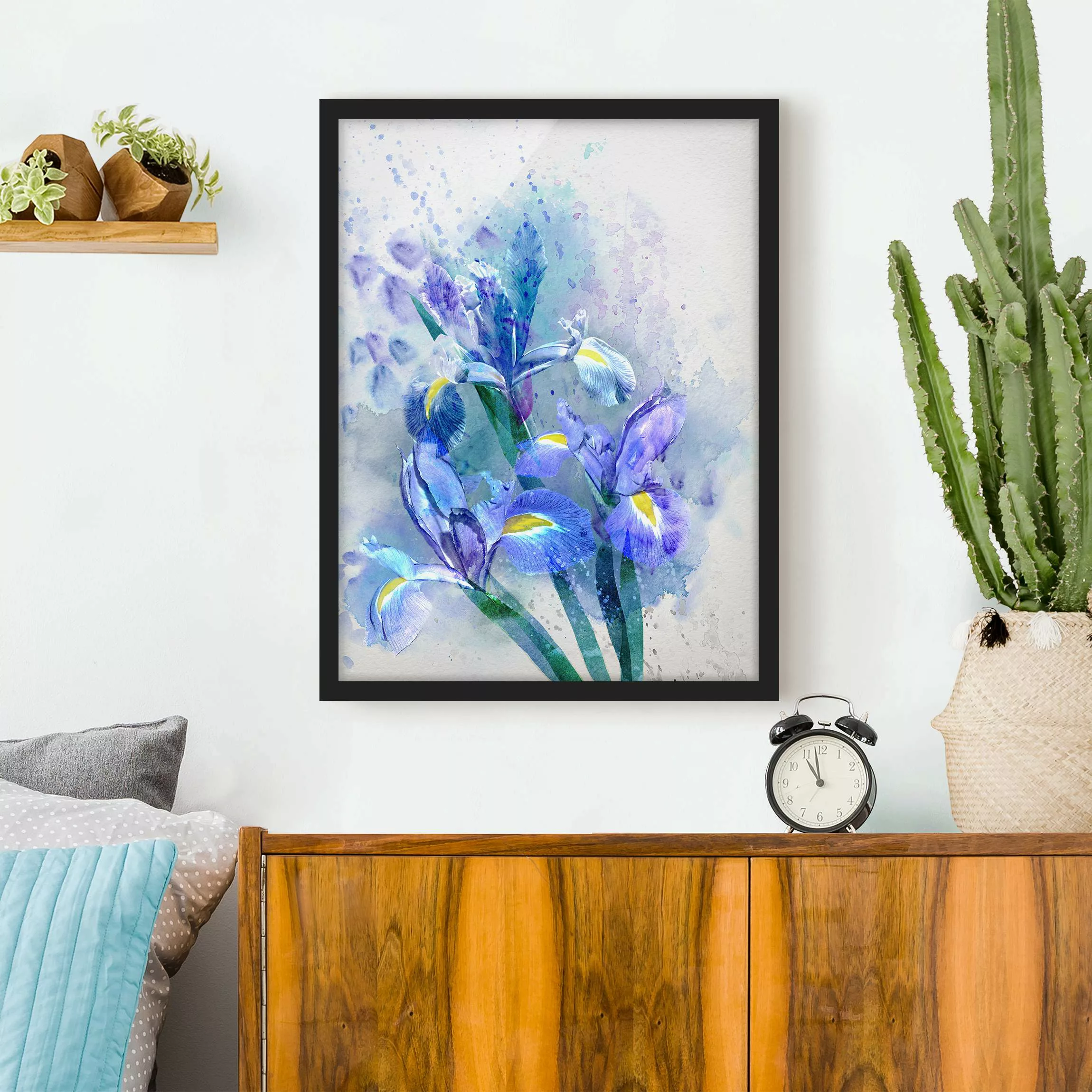 Bild mit Rahmen Blumen - Hochformat Aquarell Blumen Iris günstig online kaufen