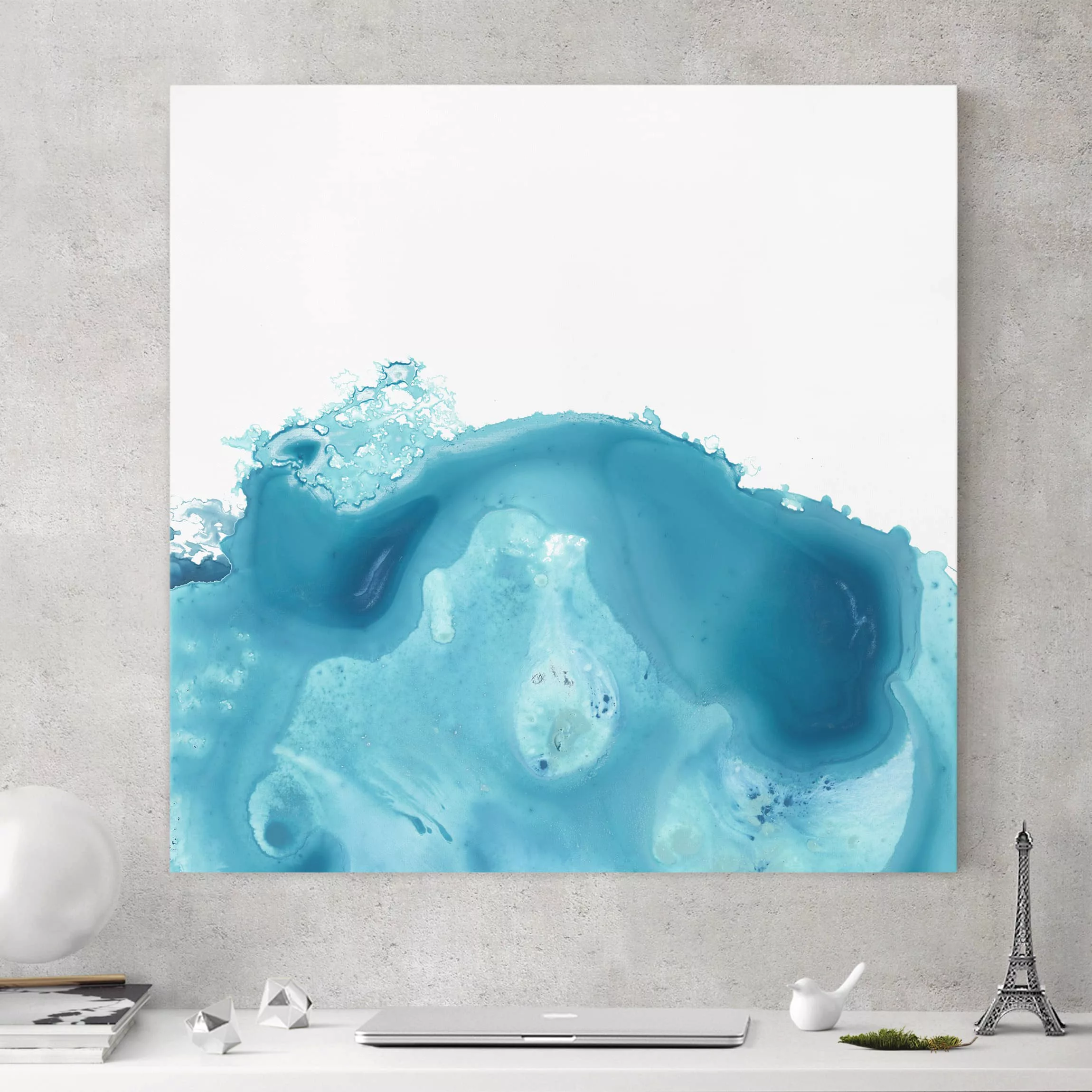 Leinwandbild Abstrakt - Quadrat Welle Aquarell Türkis III günstig online kaufen