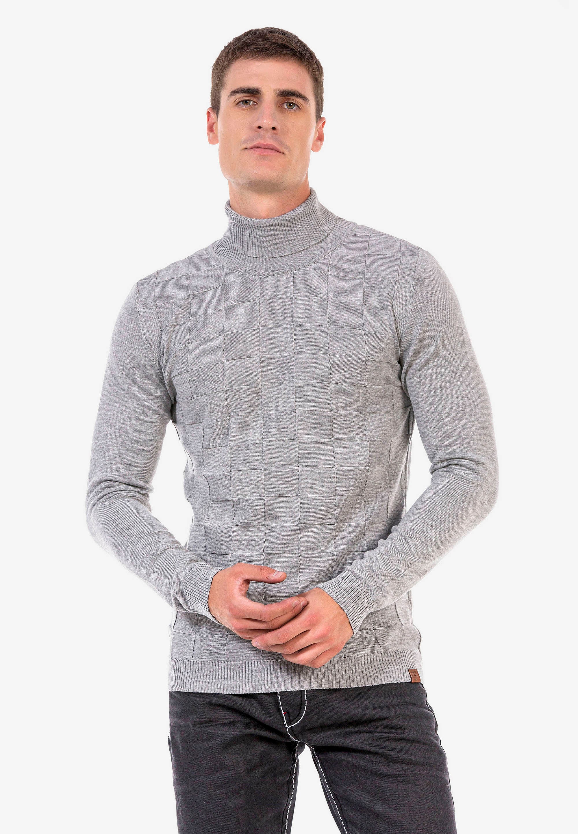 Cipo & Baxx Rollkragenpullover, mit kariertem Strickmuster günstig online kaufen