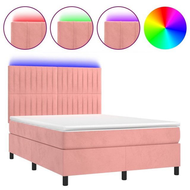 vidaXL Boxspringbett Boxspringbett mit Matratze & LED Samt (140 x 190 cm, R günstig online kaufen