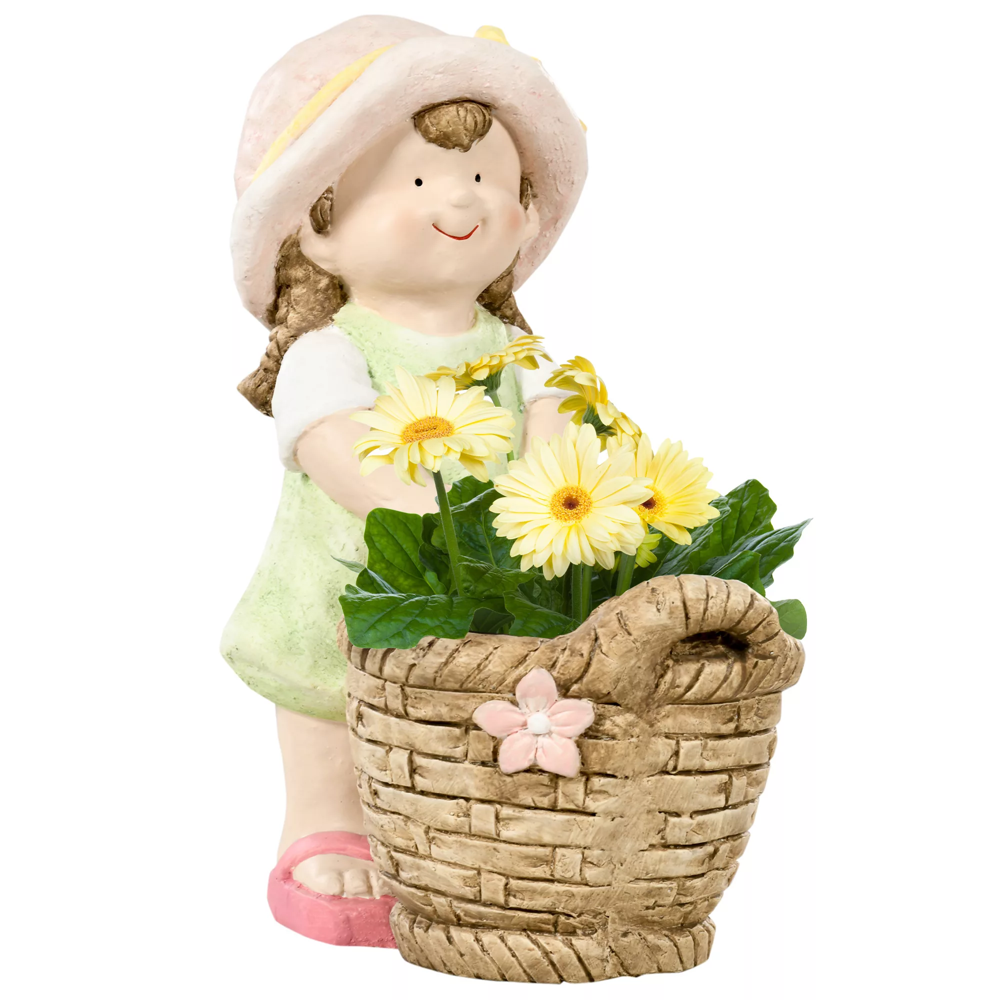 Outsunny Mädchen mit Blumentopf  Wetterbeständige Gartenfigur, Pflanzentopf günstig online kaufen