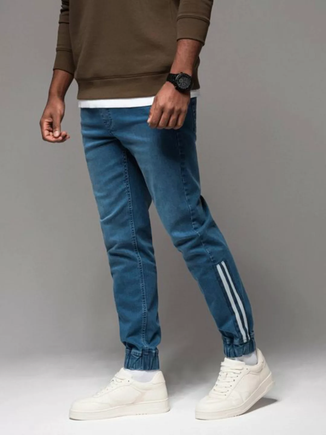 OMBRE Jeggings Herren-Jogginghose aus Denim mit Streifen günstig online kaufen