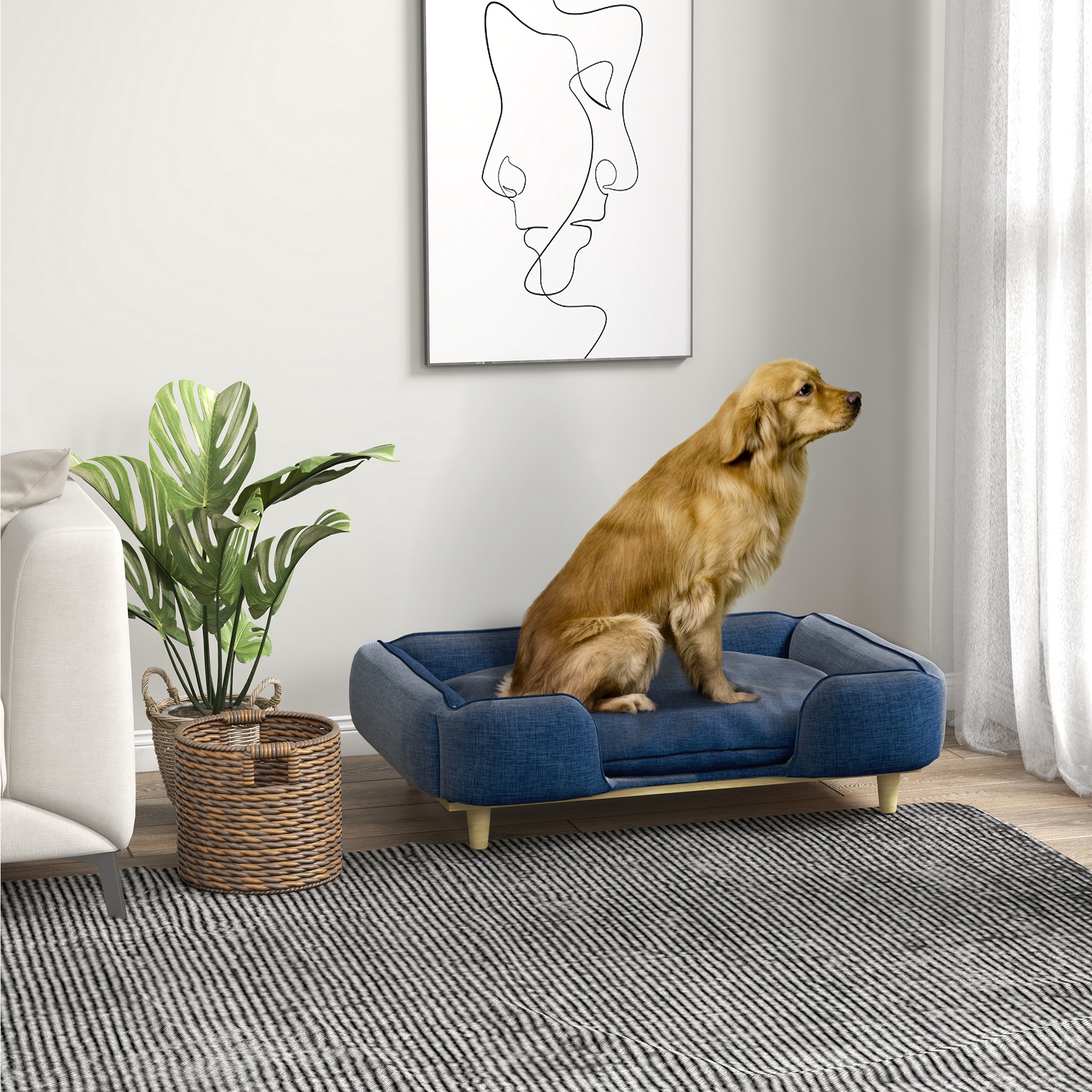 PawHut Hundebett Hundekissen Hundekörbchen Hundesofa Holzbeine, Polyester, günstig online kaufen