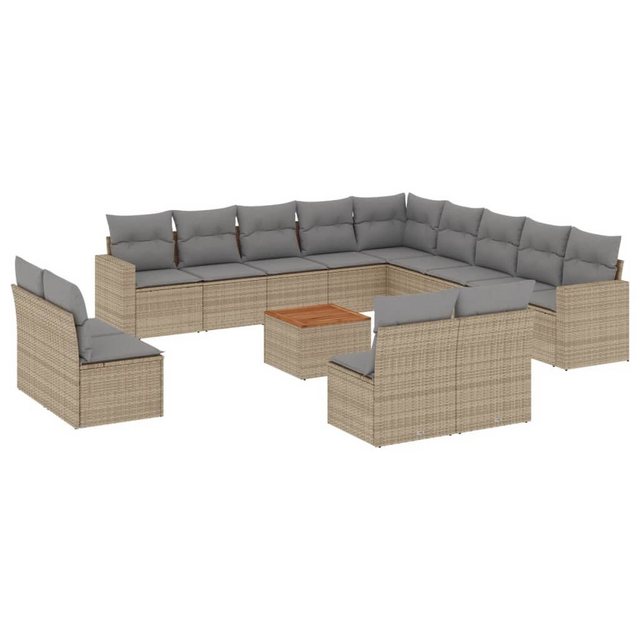 vidaXL Sofaelement 14-tlg. Garten-Sofagarnitur mit Kissen Beige Poly Rattan günstig online kaufen