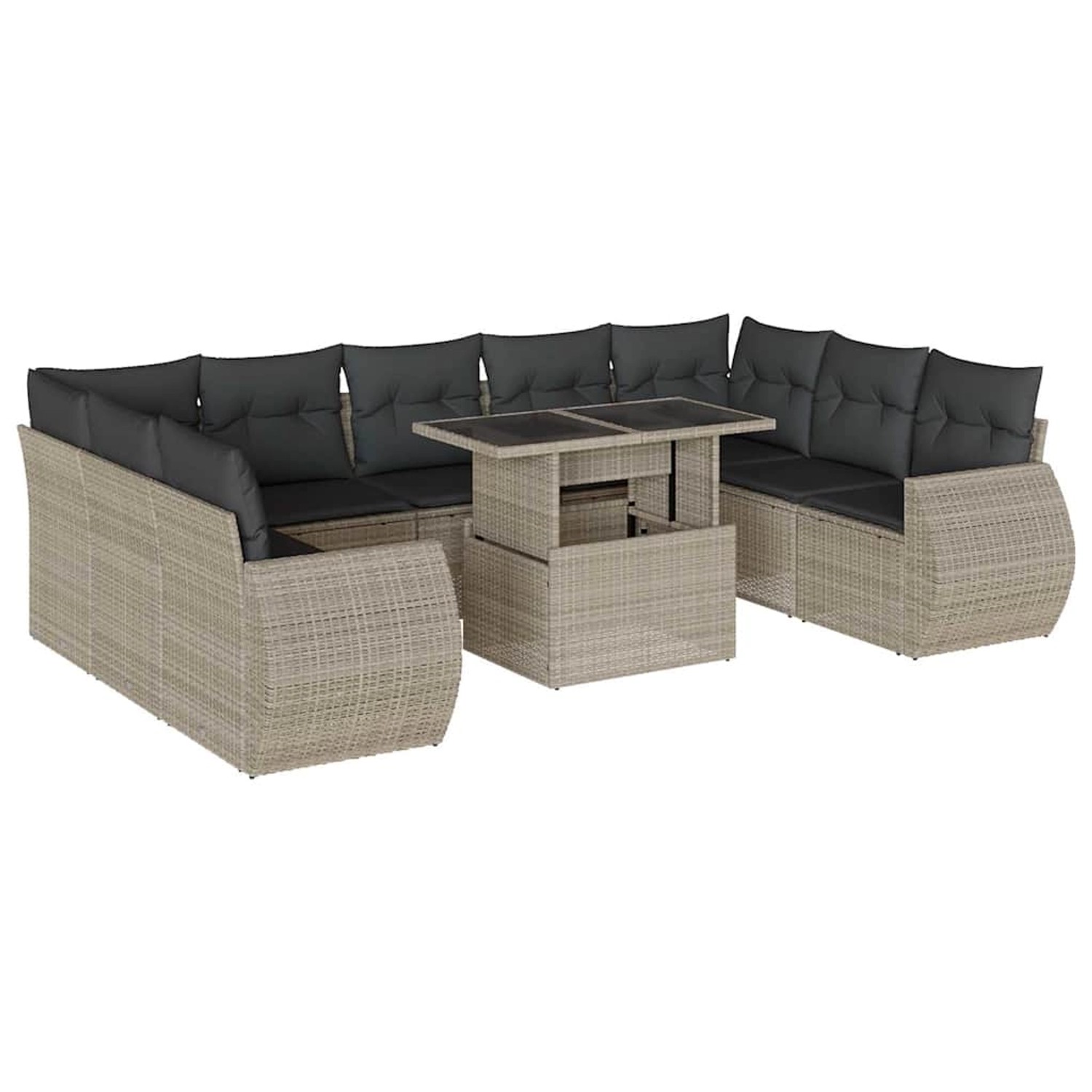 vidaXL 10-Tlg Garten-Sofagarnitur mit Kissen Hellgrau Poly Rattan 3268742 günstig online kaufen