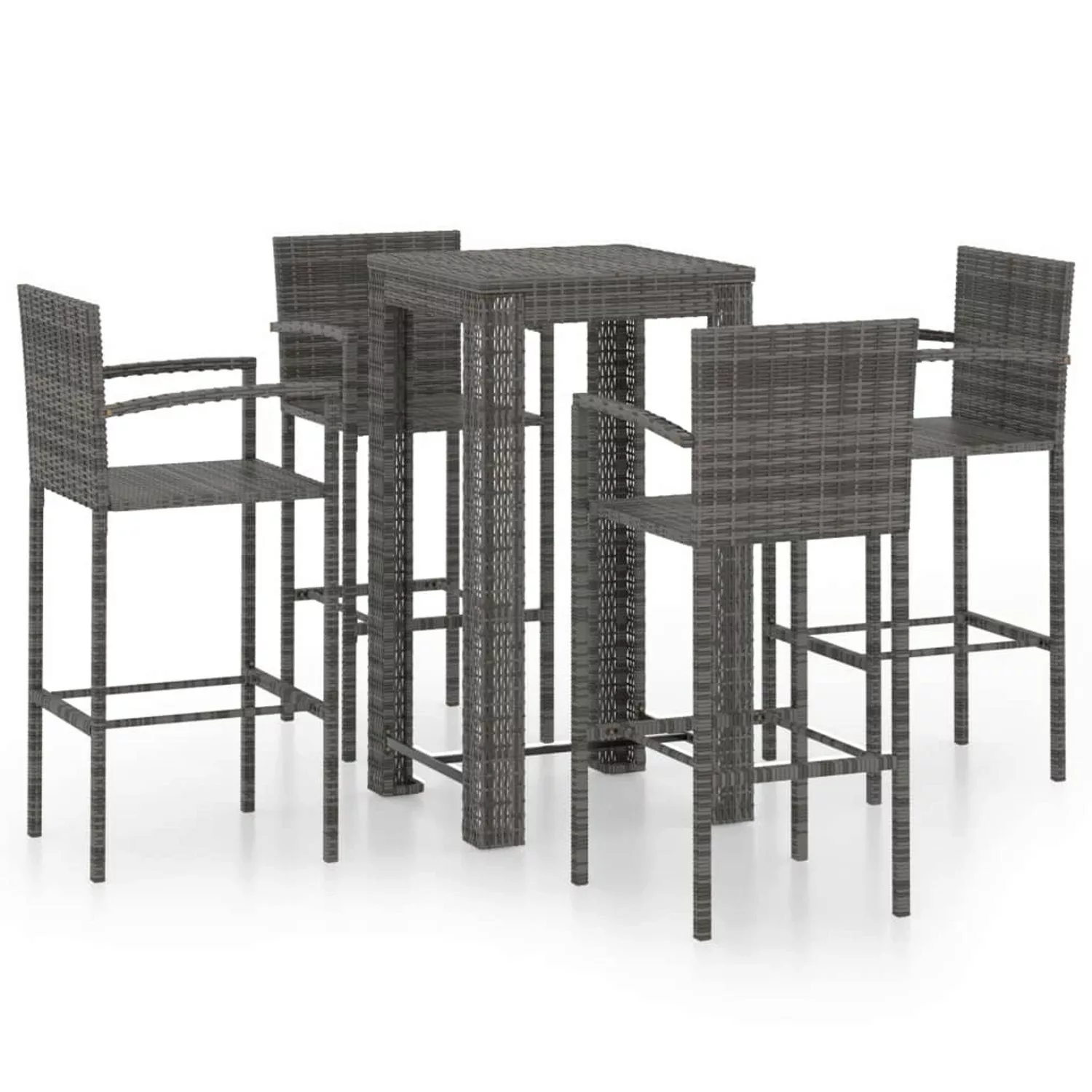 5-tlg. Garten-bar-set Mit Armlehnen Poly Rattan Grau günstig online kaufen