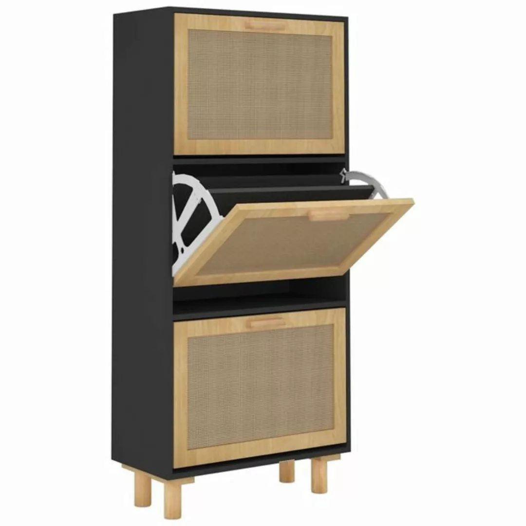 furnicato Schuhschrank Schwarz 52x25x115 cm Holzwerkstoff & Rattan Natur günstig online kaufen