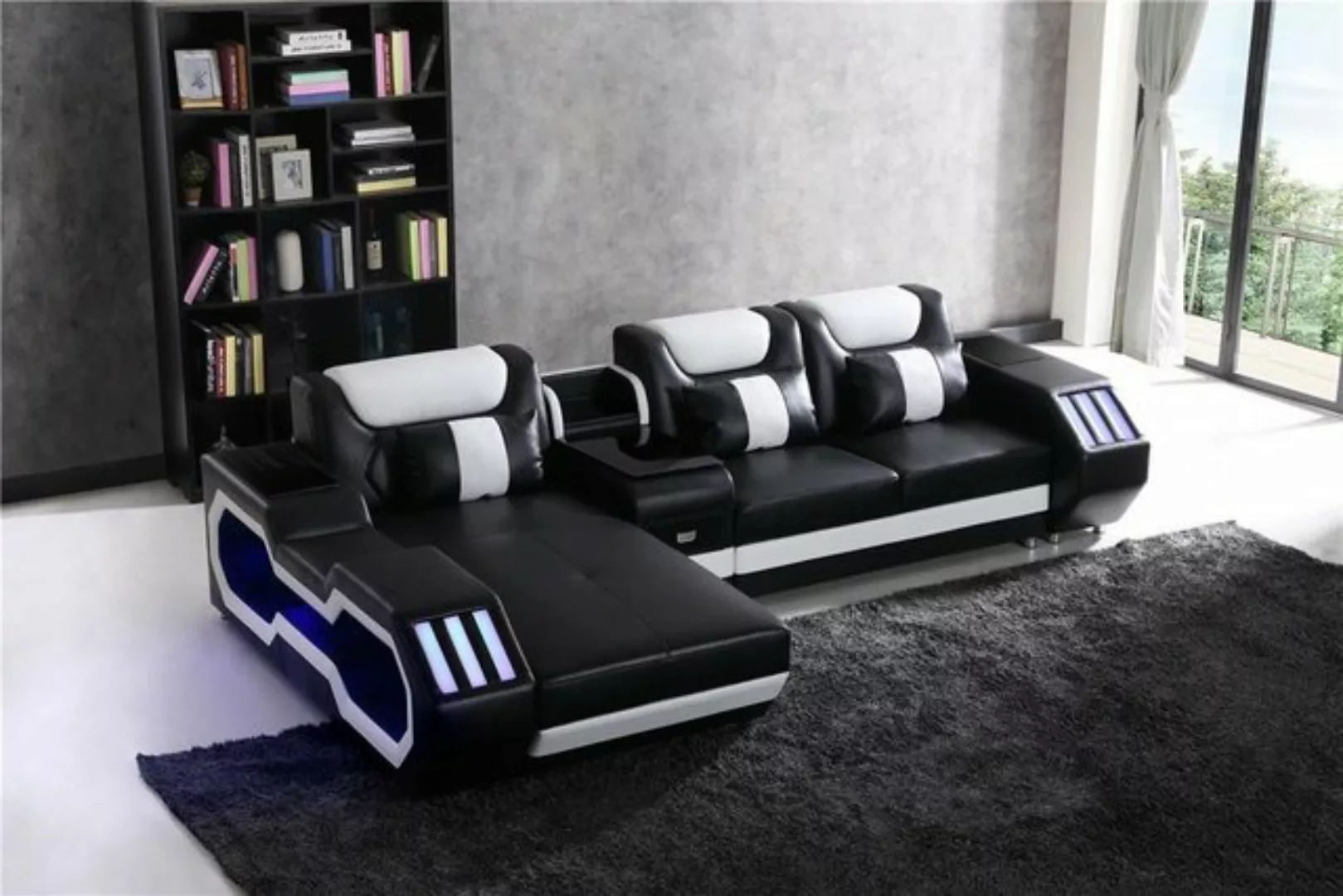 JVmoebel Ecksofa Sofa LED Beleuchtete Ecksofa Leder Couch Sitz Polster Wohn günstig online kaufen