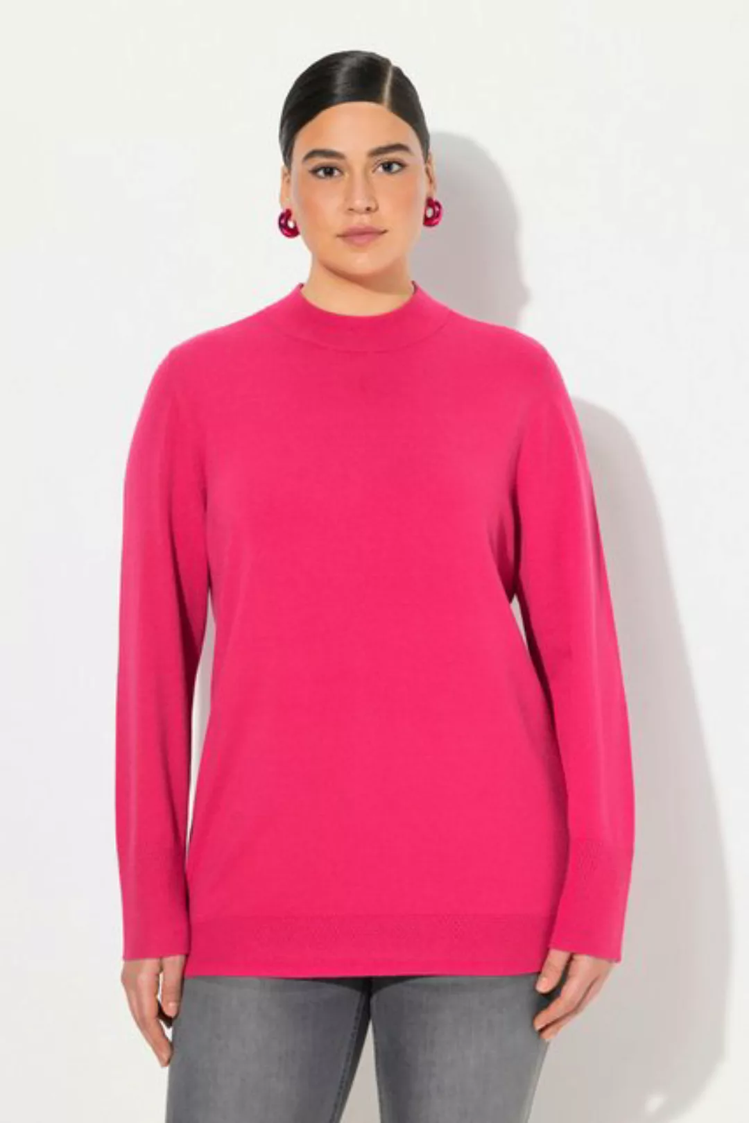 Ulla Popken Strickpullover Pullover Stehkragen Langarm Rippbündchen günstig online kaufen