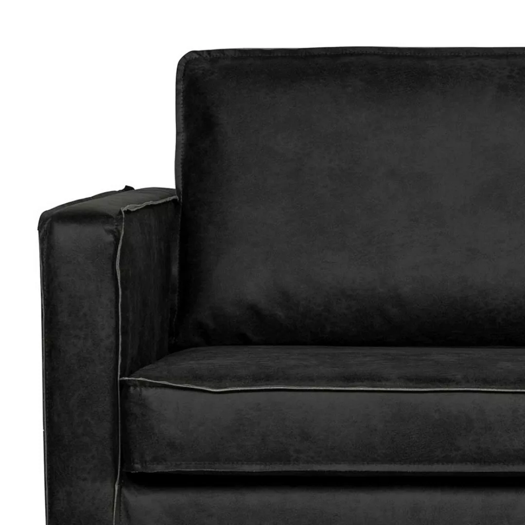 3er Sofa in Schwarz Recyclingleder Retro Design günstig online kaufen