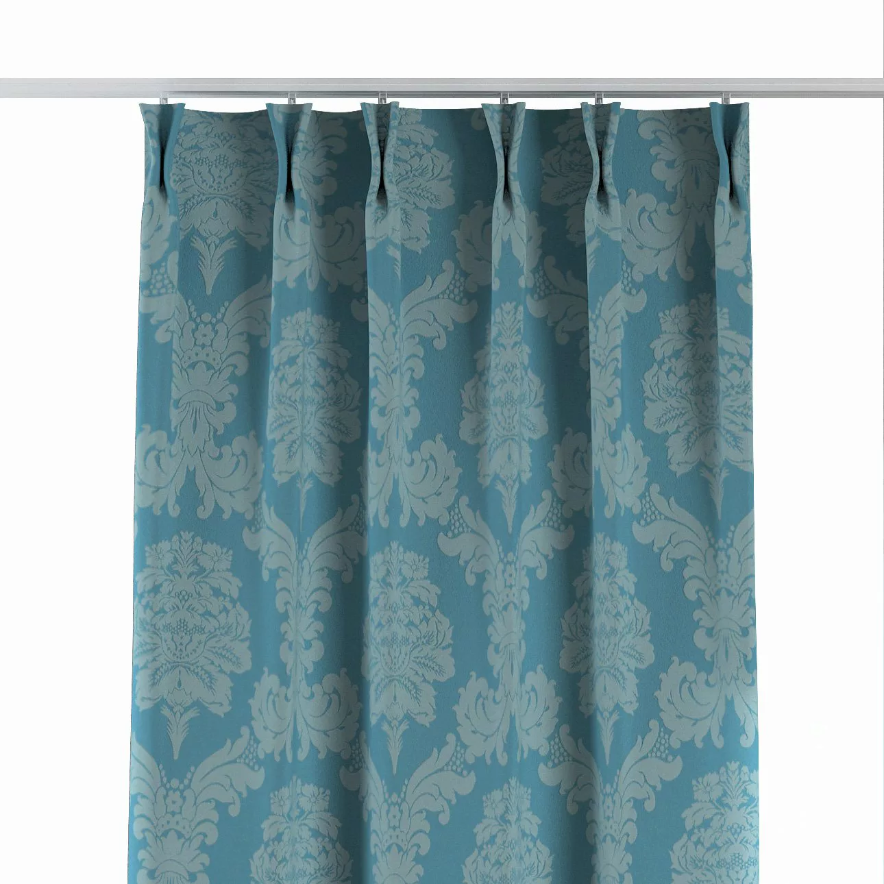 Vorhang mit flämischen 2-er Falten, blau, Damasco (613-67) günstig online kaufen