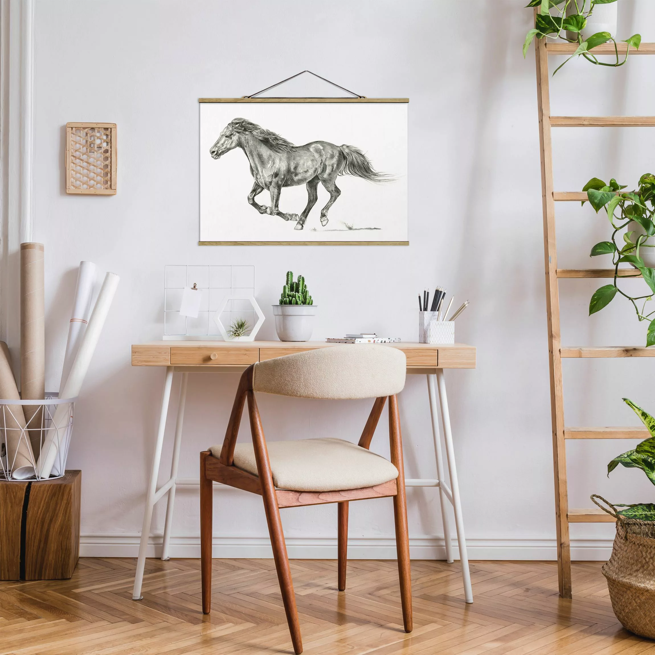 Stoffbild Tiere mit Posterleisten - Querformat Wildpferd-Studie - Stute günstig online kaufen