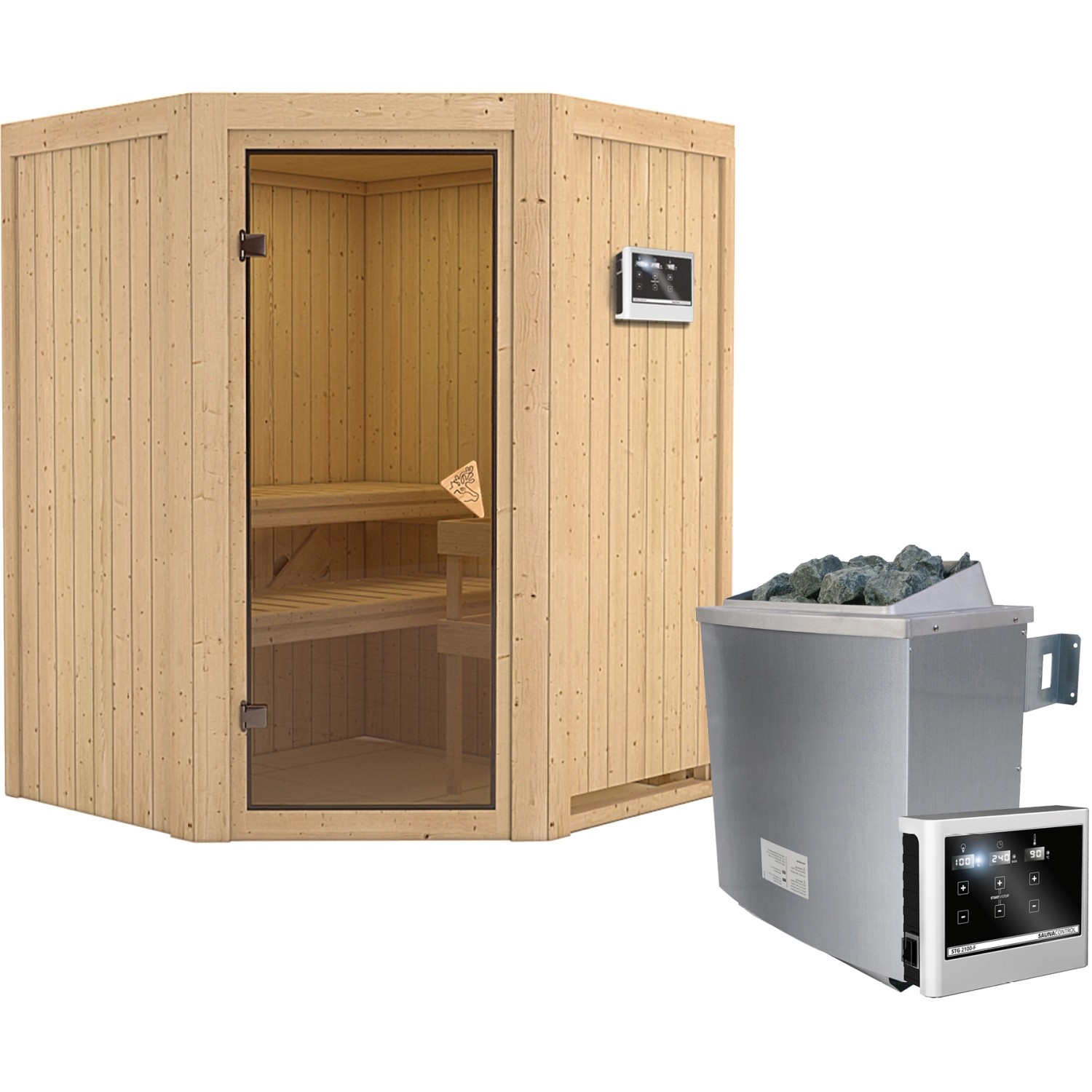 Karibu Sauna-Set Lyra inkl. Edelstahl-Ofen 9 kW mit ext. Steuerung günstig online kaufen