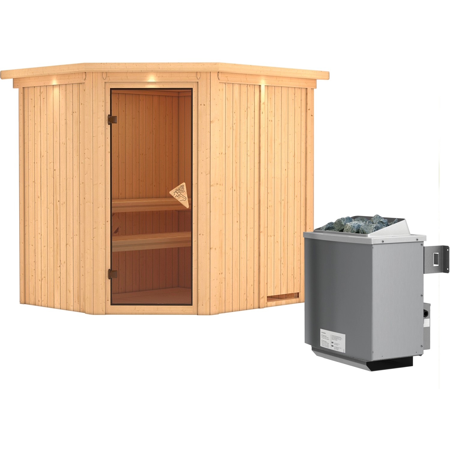 Karibu Sauna-Set Swenna inkl. Ofen 9 kW mit integr. Steuerung, Dachkranz günstig online kaufen
