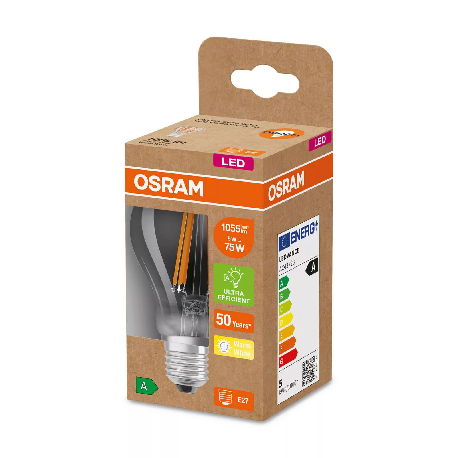 OSRAM LED Filament Lampe ersetzt 75W E27 Birne - A60 5W 1055lm 3000K Einerp günstig online kaufen