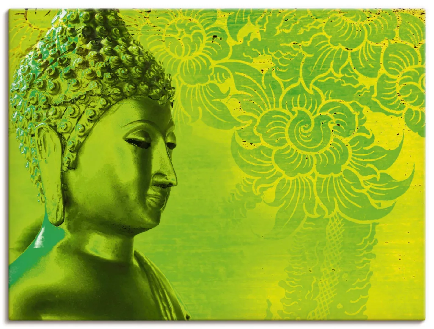 Artland Leinwandbild "Buddha Goldstatue - grün", Religion, (1 St.), auf Kei günstig online kaufen