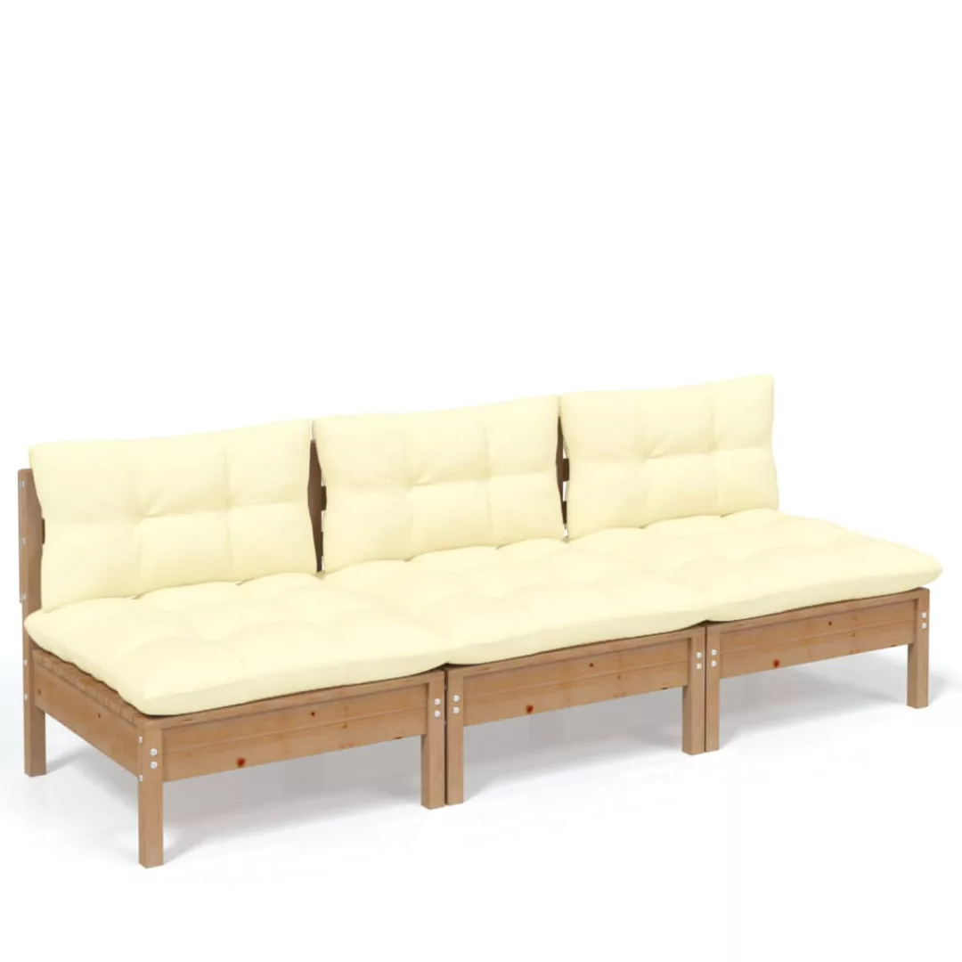 3-sitzer-gartensofa Mit Creme Kissen Massivholz Kiefer günstig online kaufen