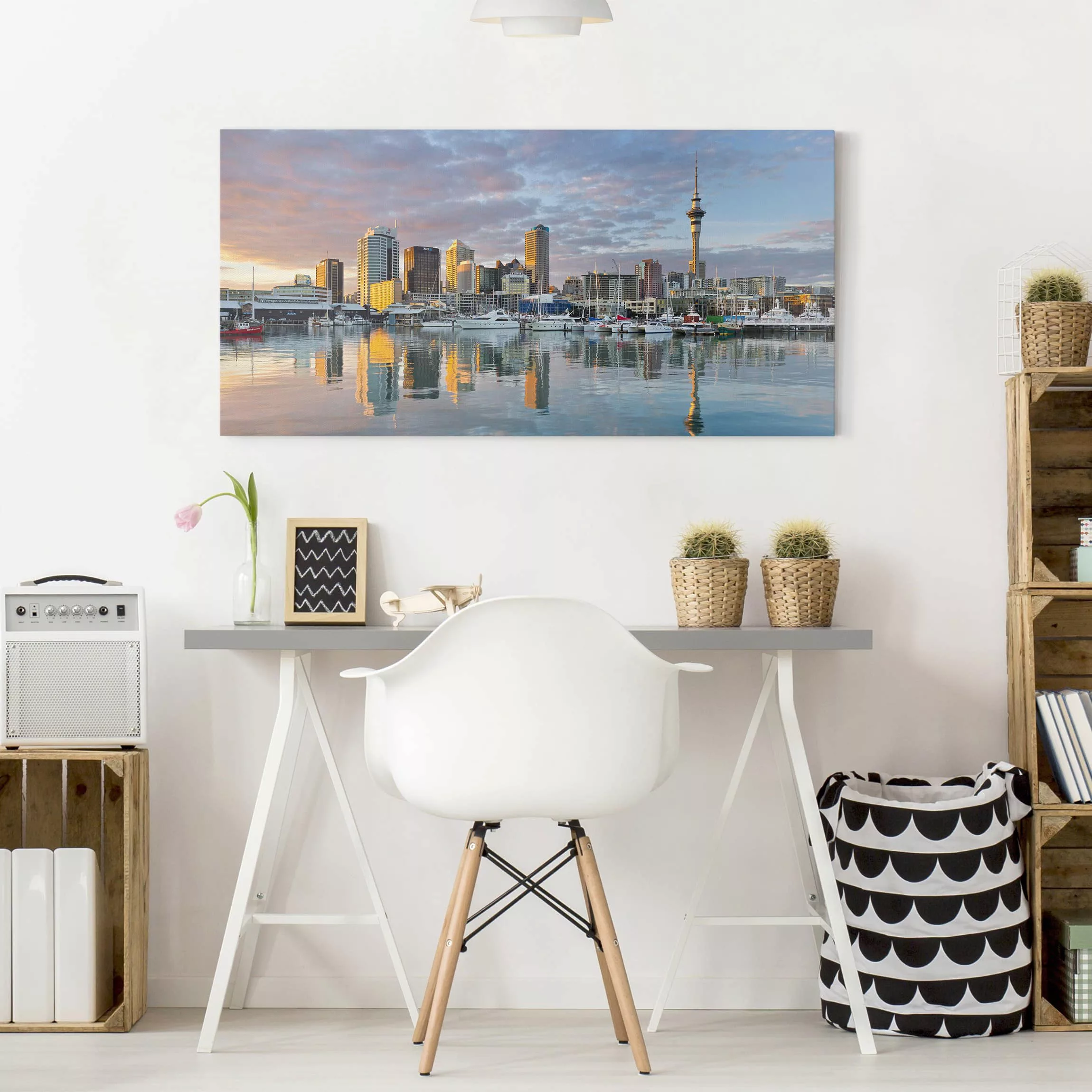 Leinwandbild Architektur & Skyline - Querformat Auckland Skyline Sonnenunte günstig online kaufen
