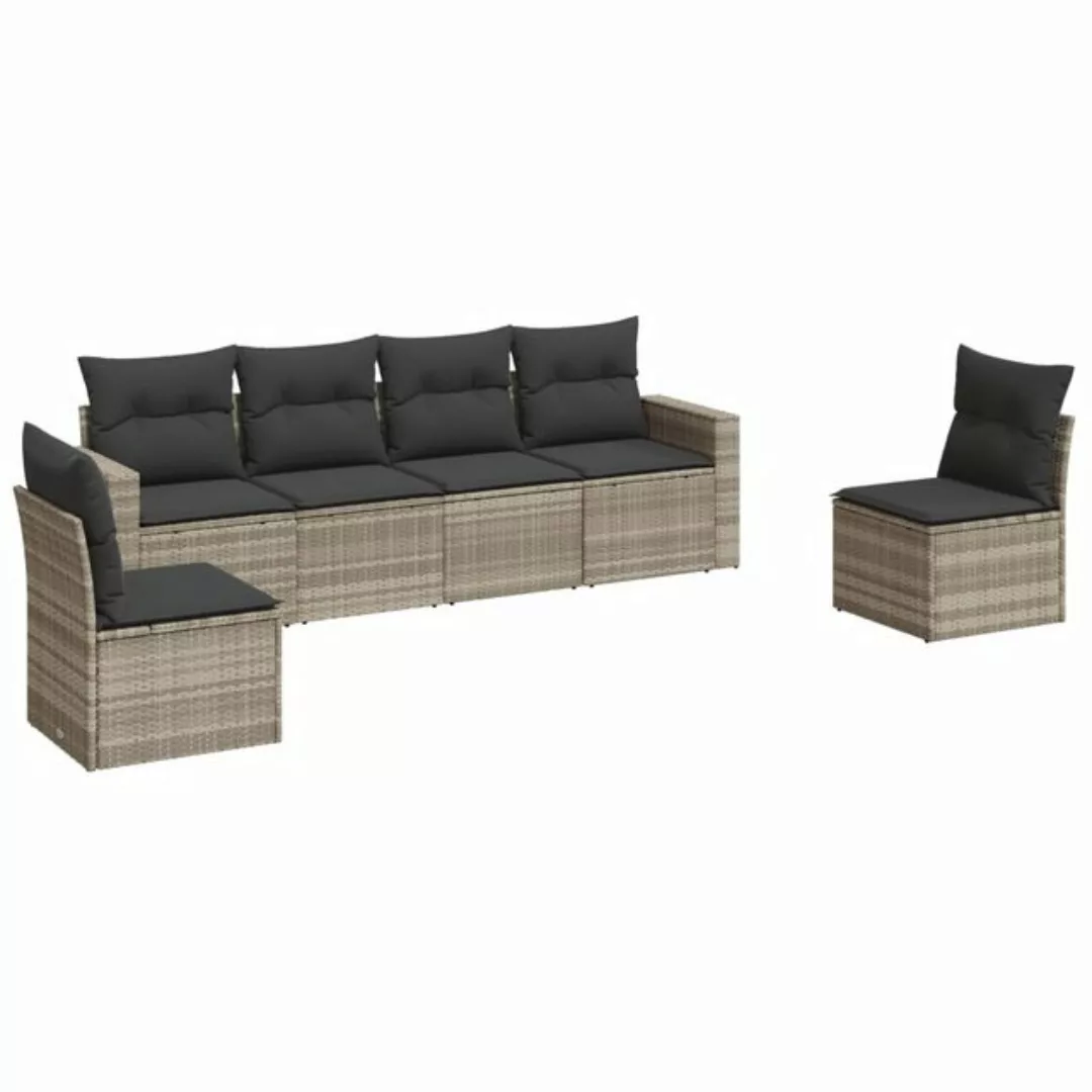 vidaXL Sofaelement 6-tlg. Garten-Sofagarnitur mit Kissen Schwarz Poly Ratta günstig online kaufen