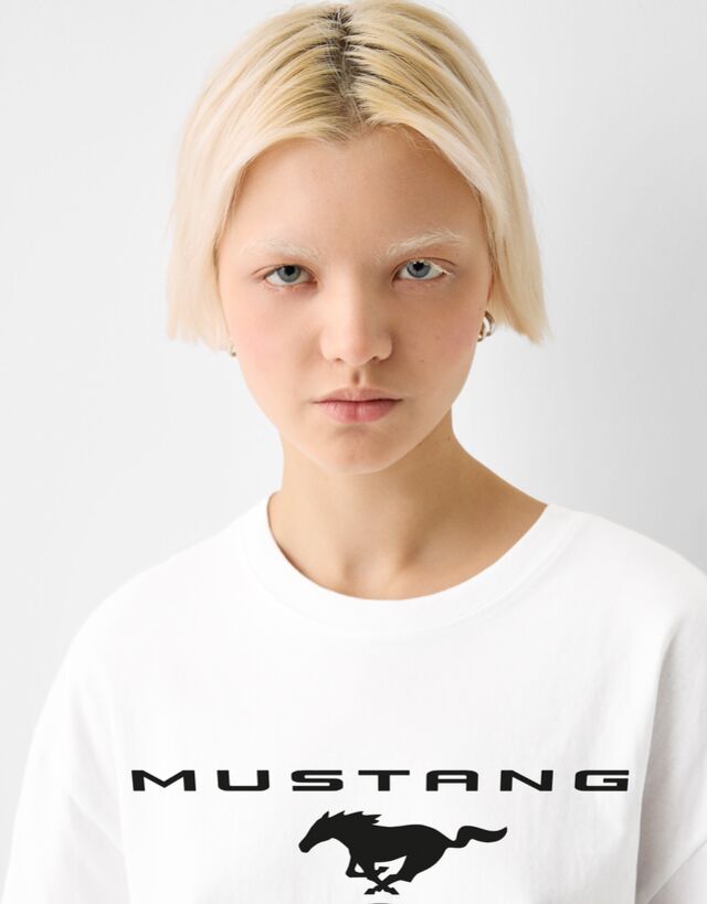 Bershka T-Shirt Ford Damen L Weiss günstig online kaufen