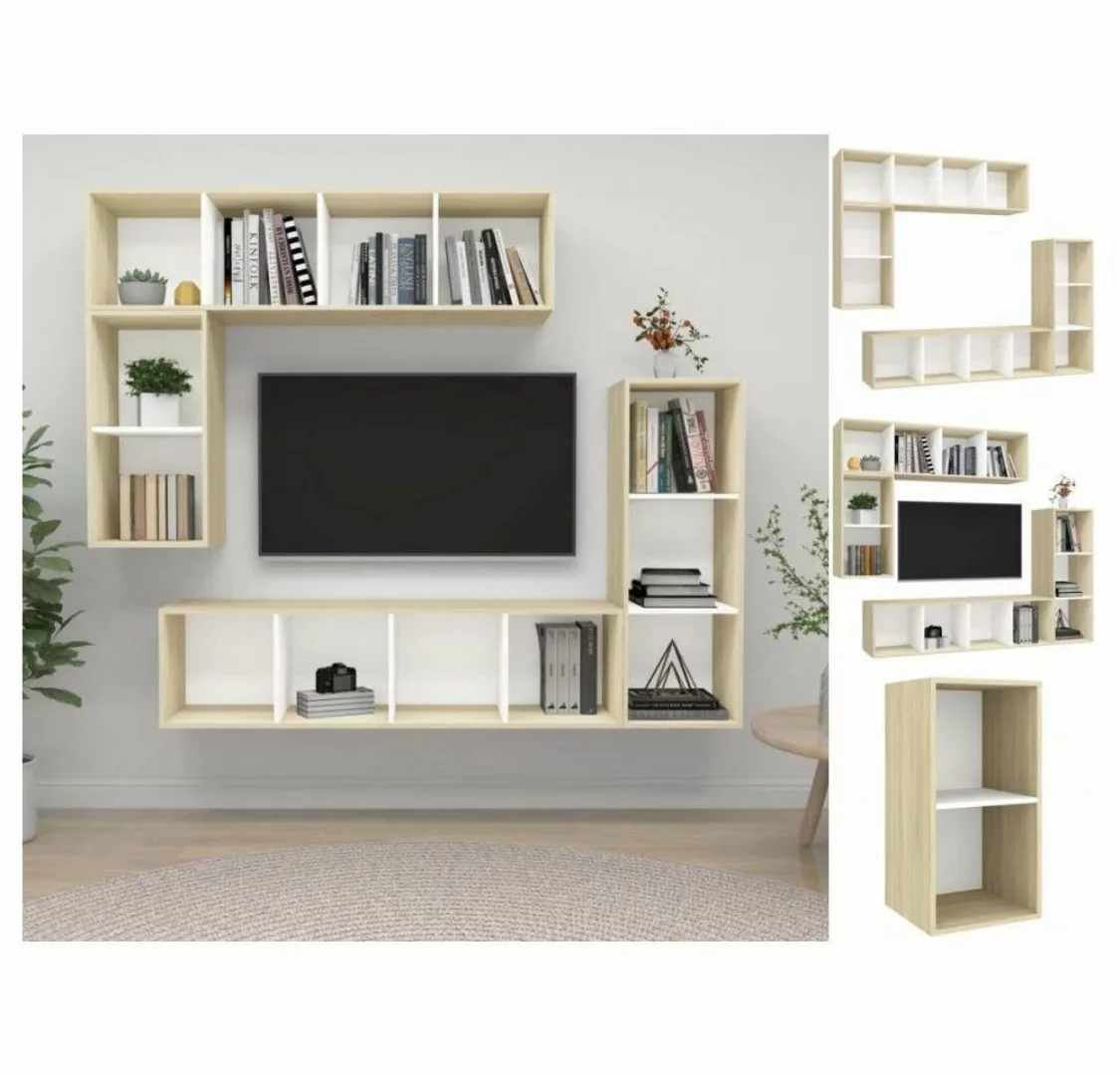 vidaXL Kleiderschrank 4-tlg TV-Schrank-Set Weiß Sonoma-Eiche Spanplatte günstig online kaufen