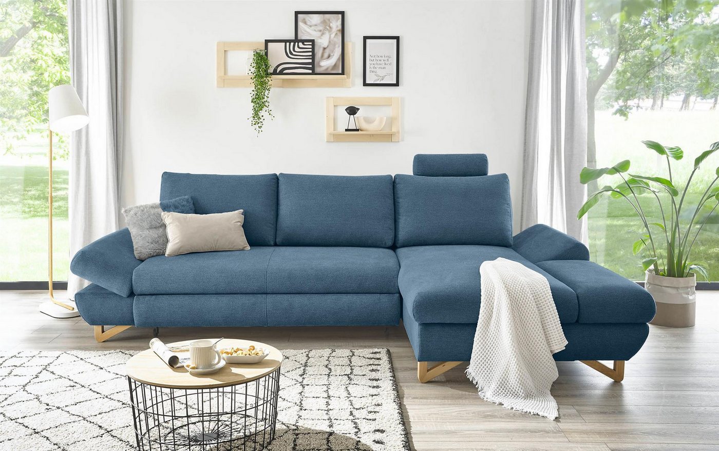 Design-Wohngalerie Sofa Ecksofa Halsta - Strukturstoff Denim, Recamiere rec günstig online kaufen