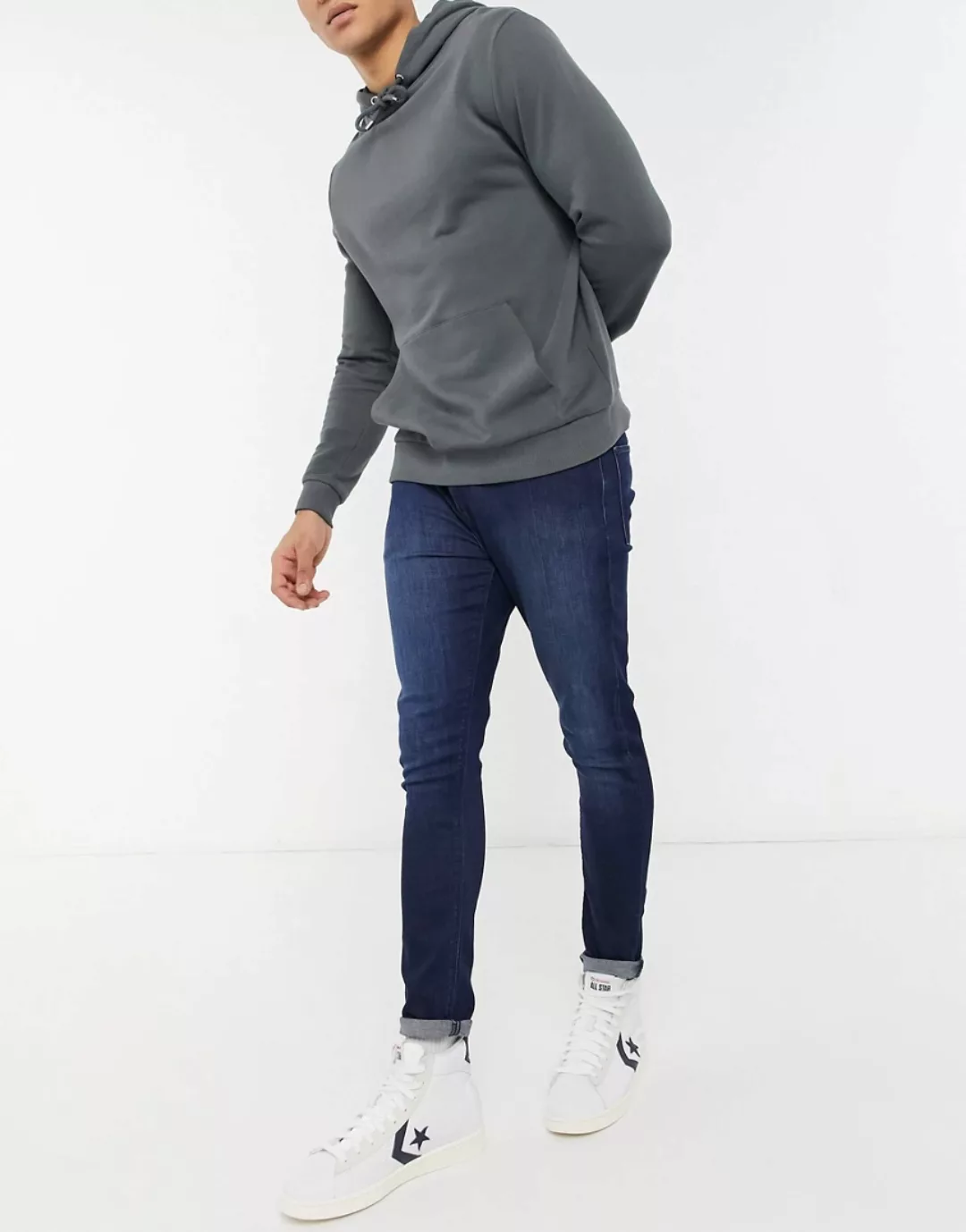 ASOS DESIGN – Superenge, knöchellange Jeans mit dunkler Waschung-Blau günstig online kaufen