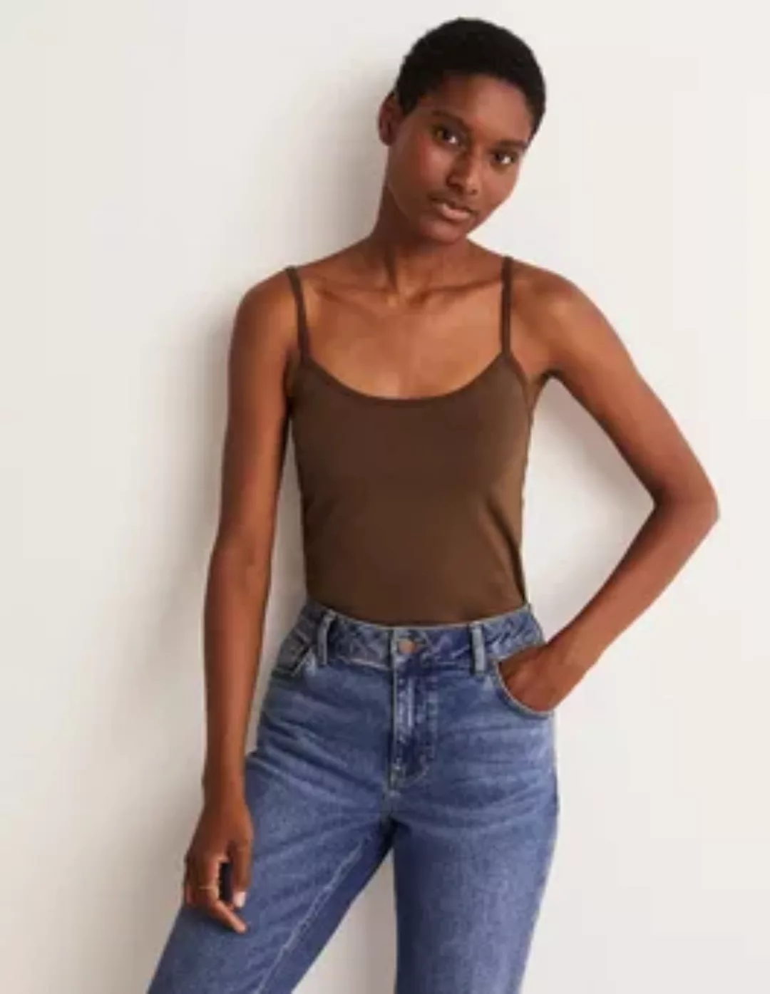 Einfarbiges Trägerhemd Damen Boden, Dunkelbraun günstig online kaufen