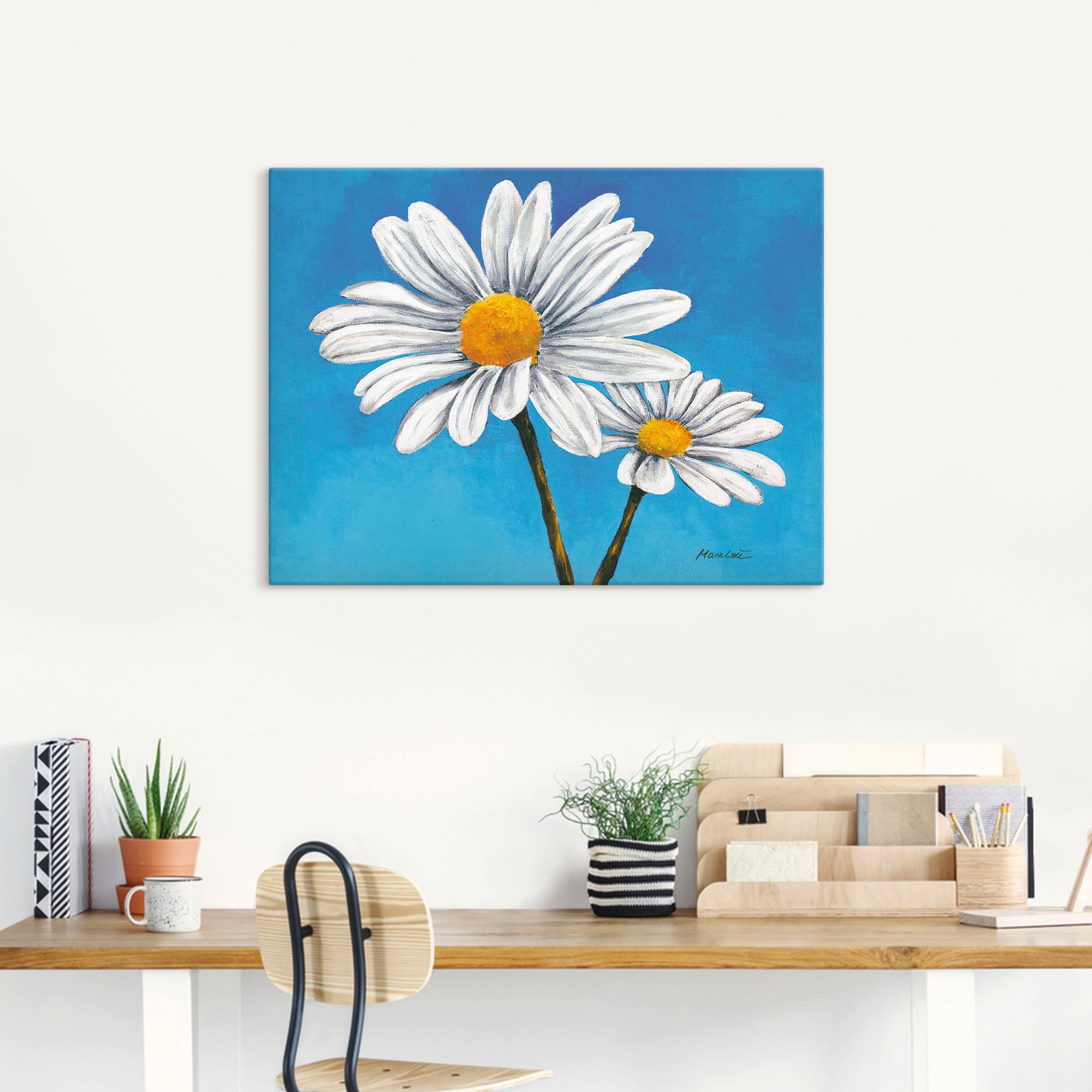 Artland Wandbild "Margeriten auf Blau", Blumen, (1 St.), als Alubild, Outdo günstig online kaufen