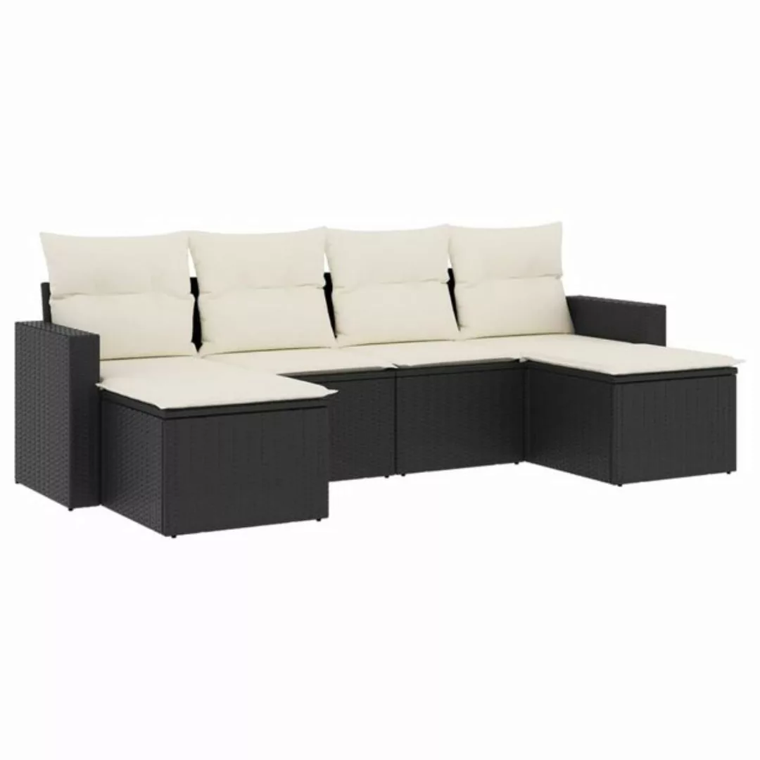 vidaXL Sofaelement 6-tlg. Garten-Sofagarnitur mit Kissen Schwarz Poly Ratta günstig online kaufen