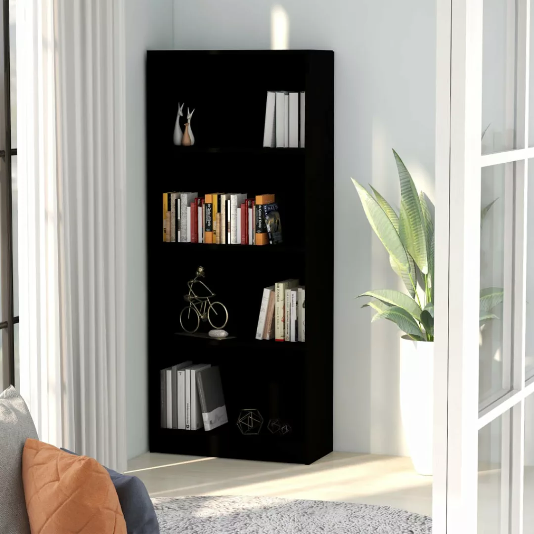 Bücherregal 4 Fächer Schwarz 60 X 24 X 142 Cm Spanplatte günstig online kaufen