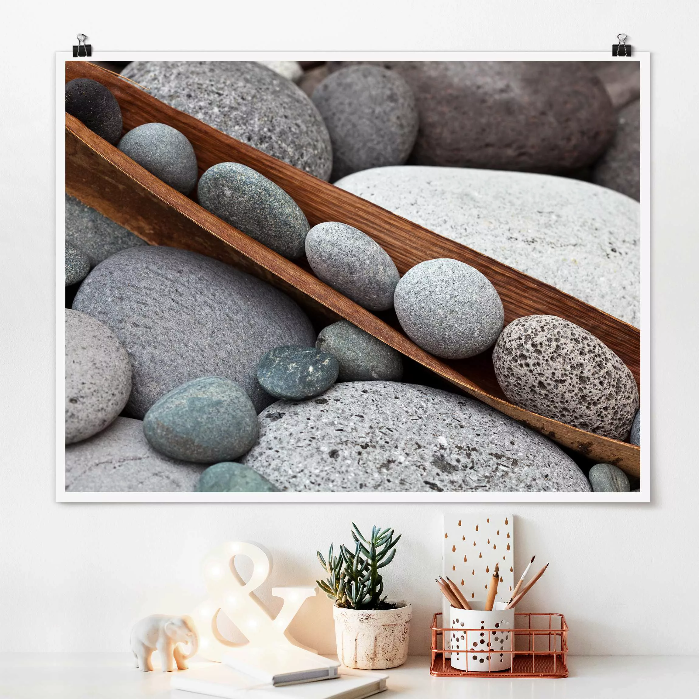Poster Stillleben mit grauen Steinen günstig online kaufen