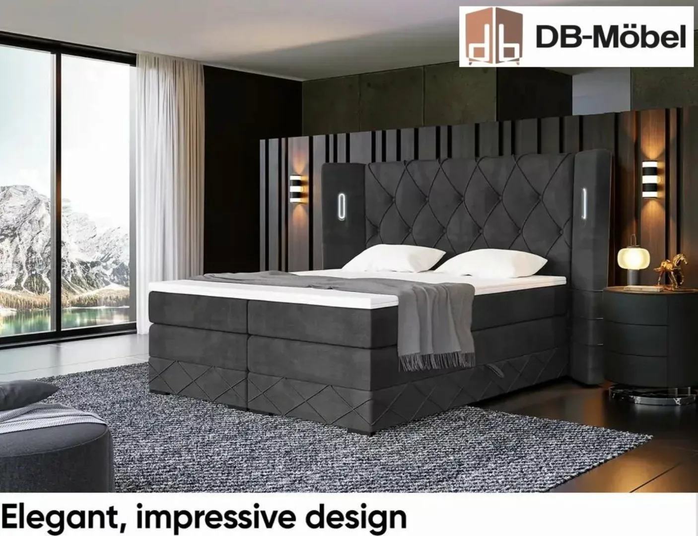 DB-Möbel Boxspringbett mit Bettkasten „Königlich” Bett mit LED Kopfteil günstig online kaufen
