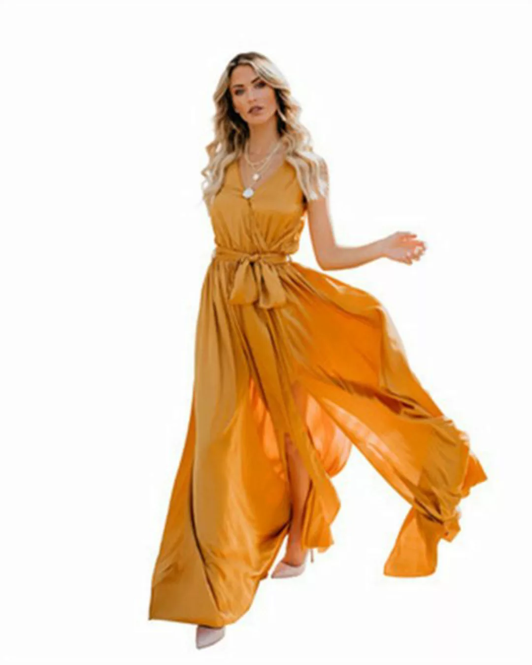 RUZU UG Dirndl Sommerliches, einfarbiges, ärmelloses, langes Kleid mit hohe günstig online kaufen