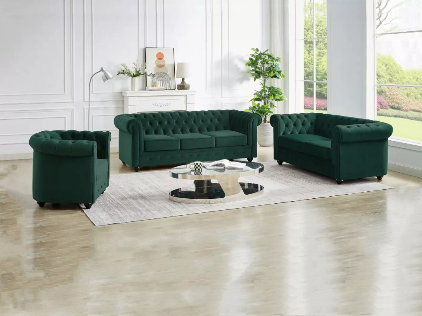 Sofas 3-Sitzer, 2-Sitzer & Sessel - Samt - Grün - CHESTERFIELD günstig online kaufen