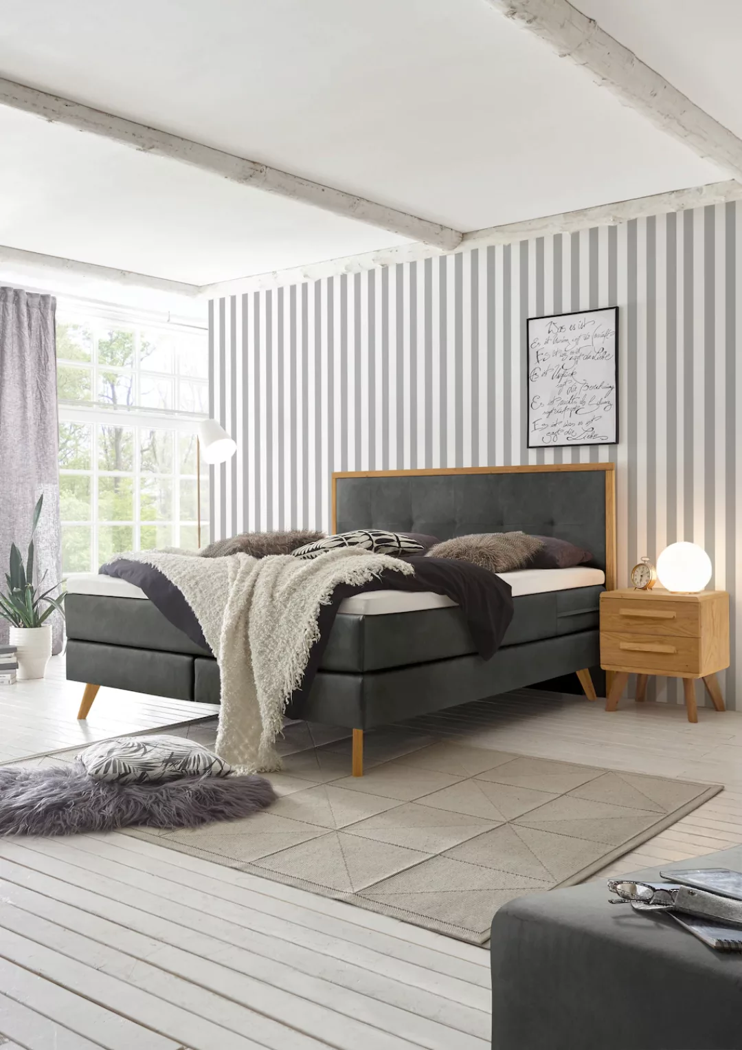 HASENA Boxspringbett Nordic, inkl. Topper, Kopfteilrahmen und Füsse aus mas günstig online kaufen