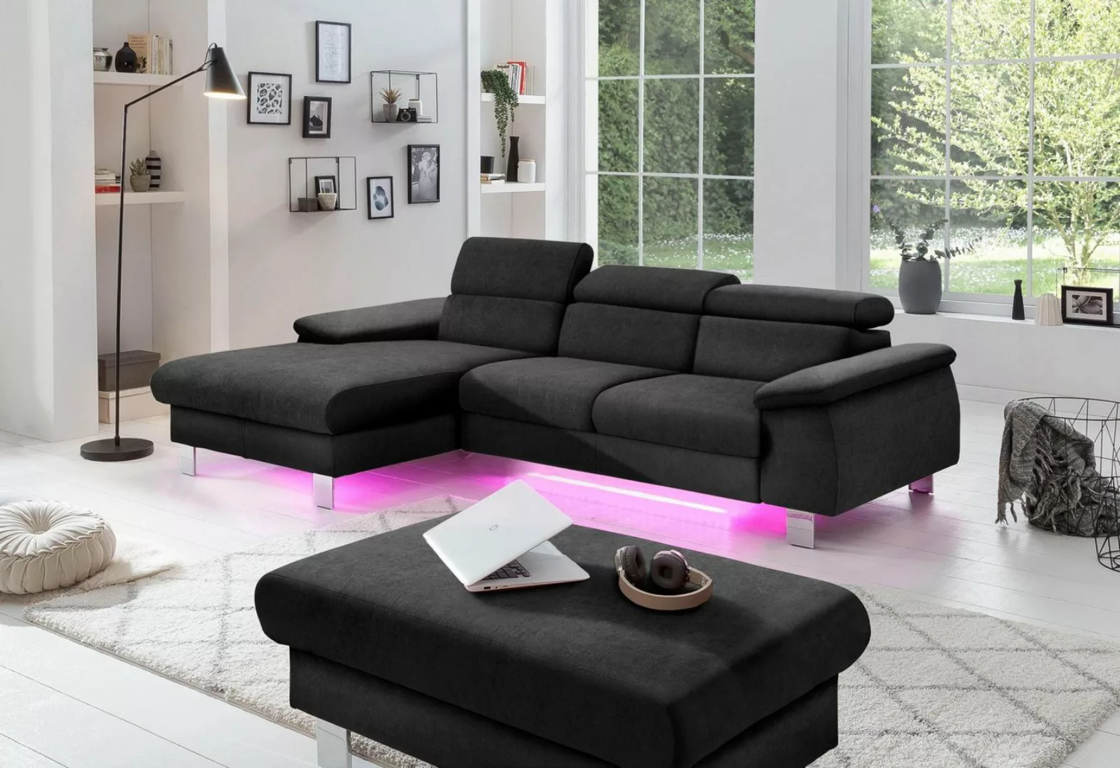 COTTA Ecksofa Komaris, Ecksofa, wahlweise mit RGB-LED-Beleuchtung und Bettf günstig online kaufen