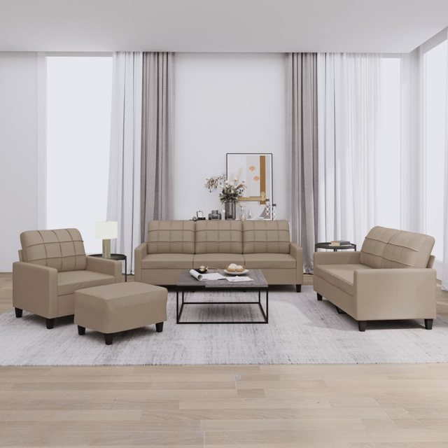 vidaXL Sofa 4-tlg. Sofagarnitur mit Kissen Cappuccino-Braun Kunstleder günstig online kaufen