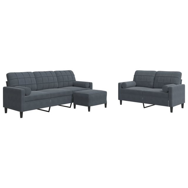 vidaXL Sofa Sofagarnitur mit Kissen Samt, Standard + Fußhocker, Dunkelgrau günstig online kaufen