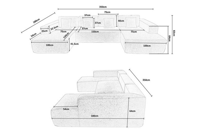 Fanttik Wohnlandschaft Schaumstoff Sofa Großes U-Form Couch, Breite 350cm x günstig online kaufen
