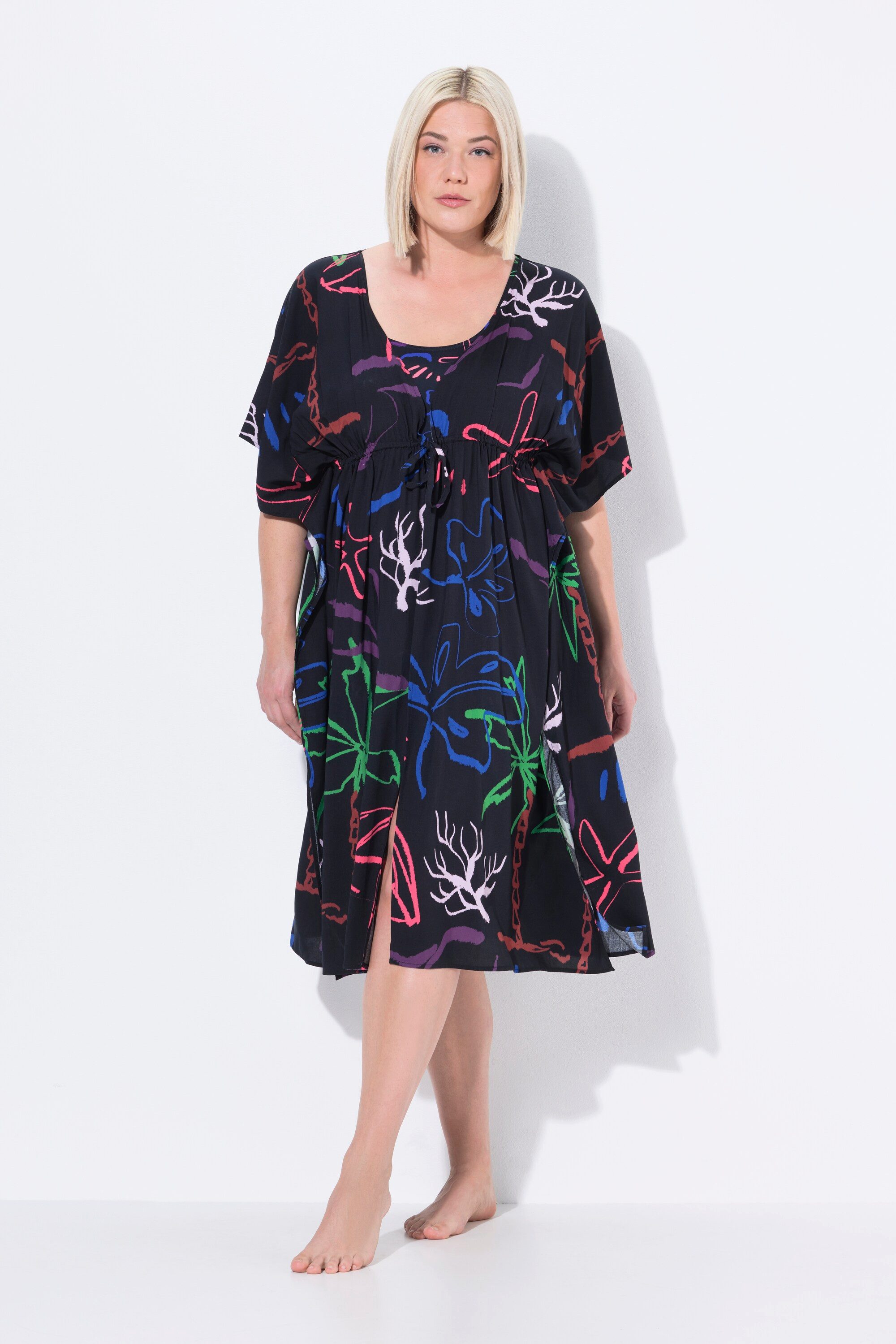 Ulla Popken Strandkleid Kaftan Strandmuster V-Ausschnitt günstig online kaufen